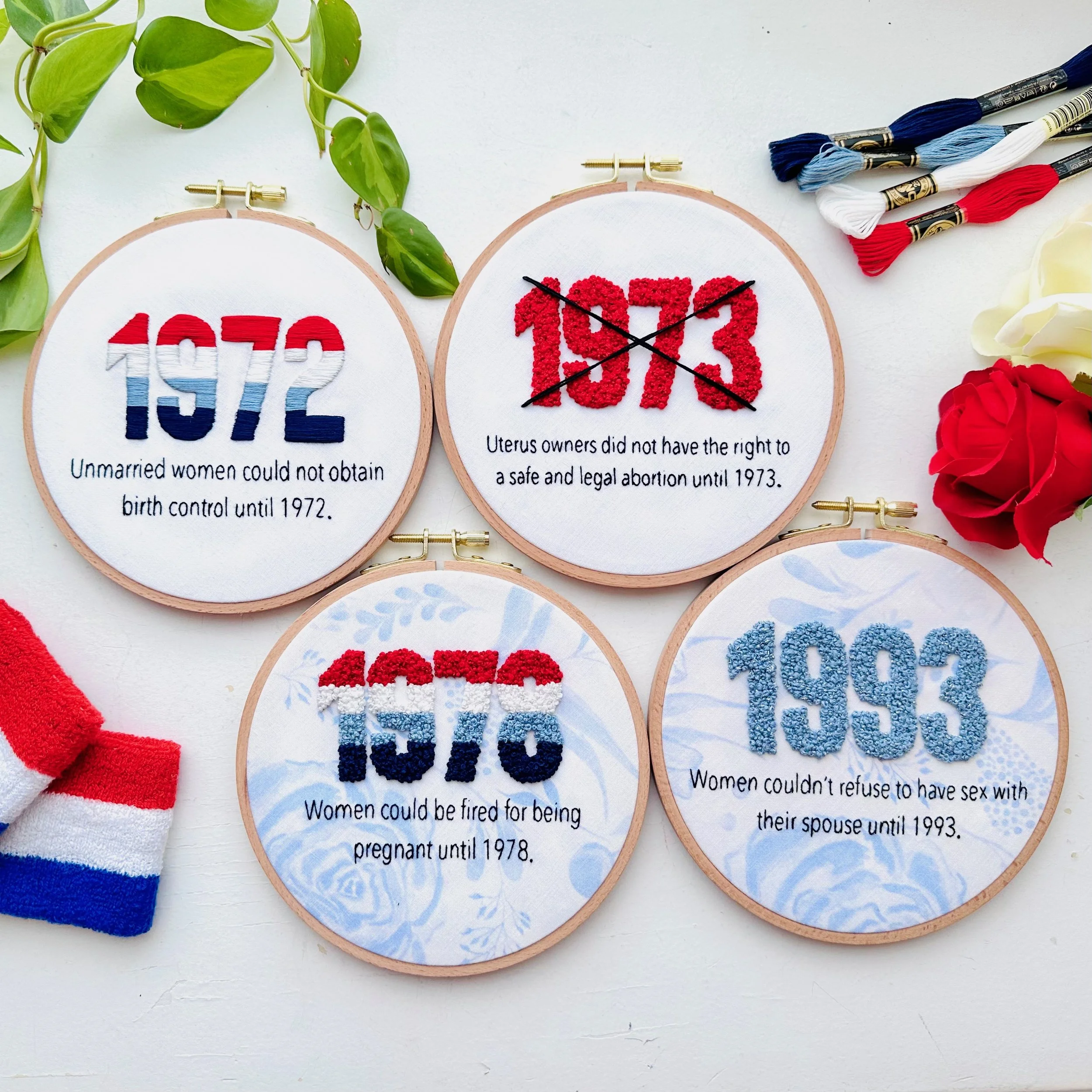 Angie Holycross, Recent History. 2023. Textile Fabric and Embroidery Floss.