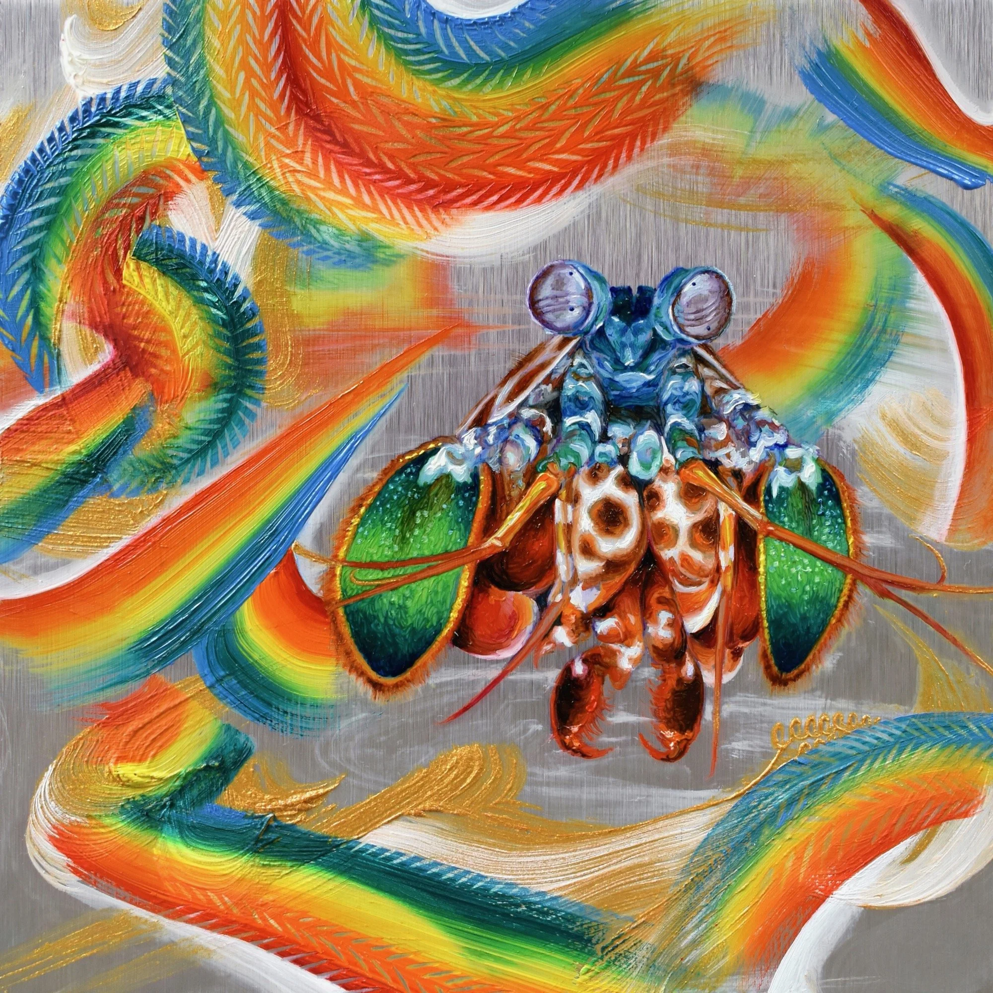 Francine Fox, Mantis Shrimp. 2022. Oil on Dibond.