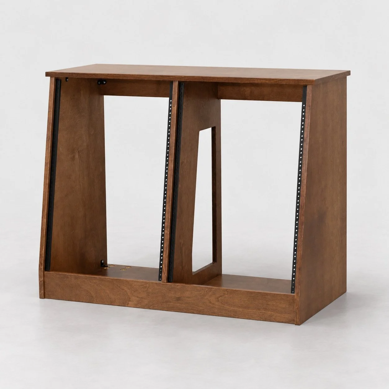 Dual slanted Dark Walnut 2x16U wood studio rack — Gear Hive Traditional Racks