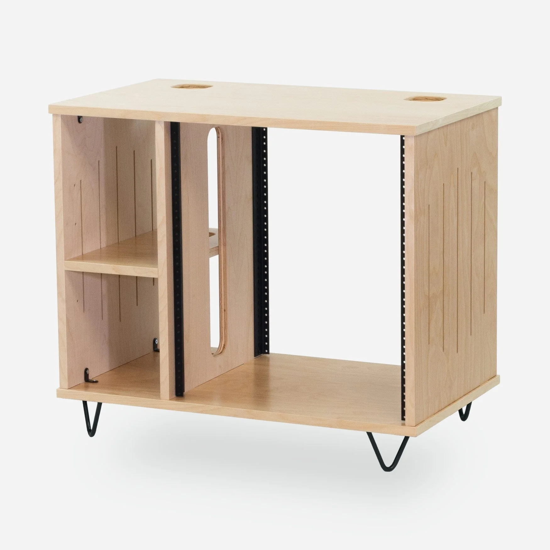 12U Storehouse Natural floor-standing wood studio rack with storage and casters — Gear Hive Signature Series