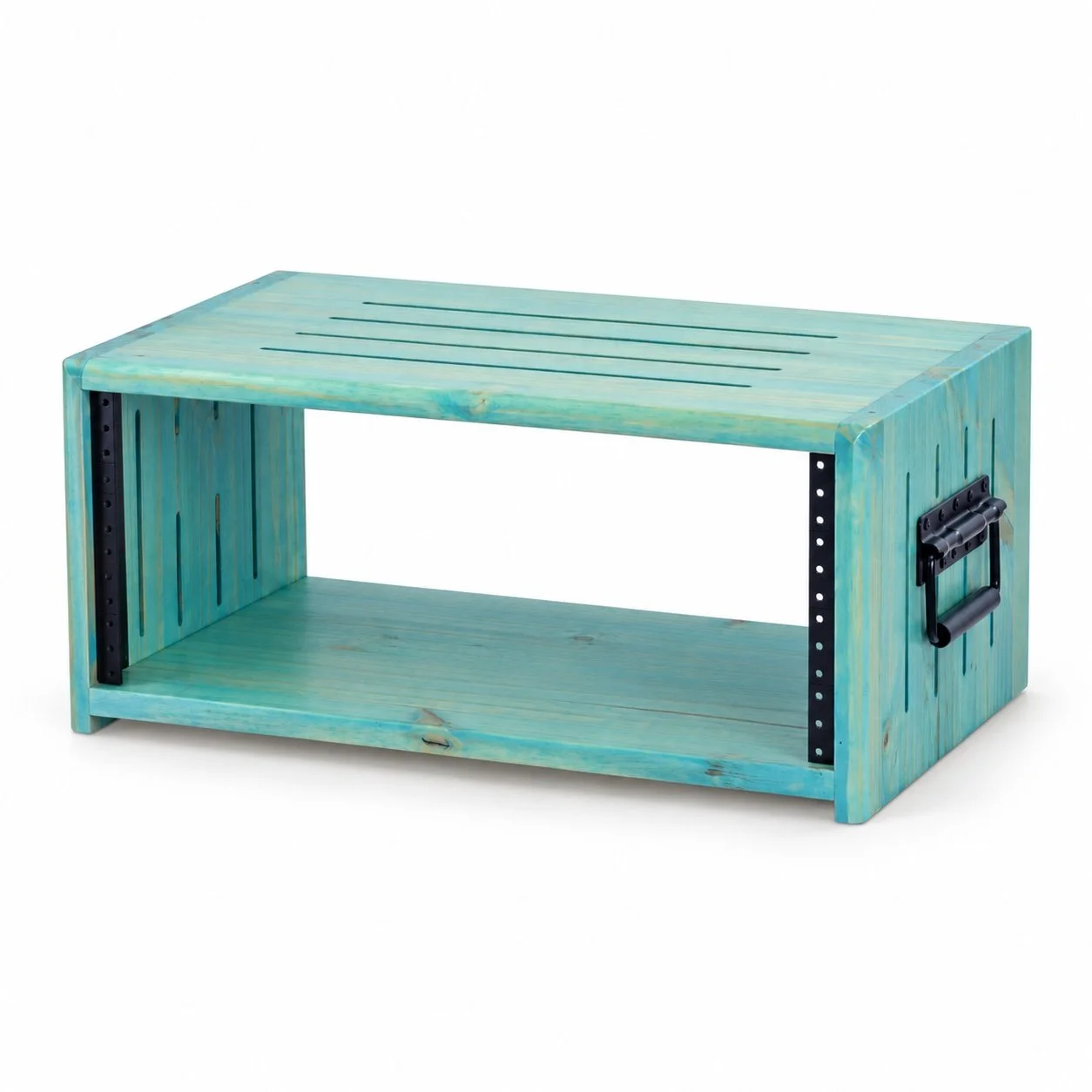 Vintage Aqua solid wood studio rack 4U with top vents, side vents and handles — Gear Hive Classic Collection