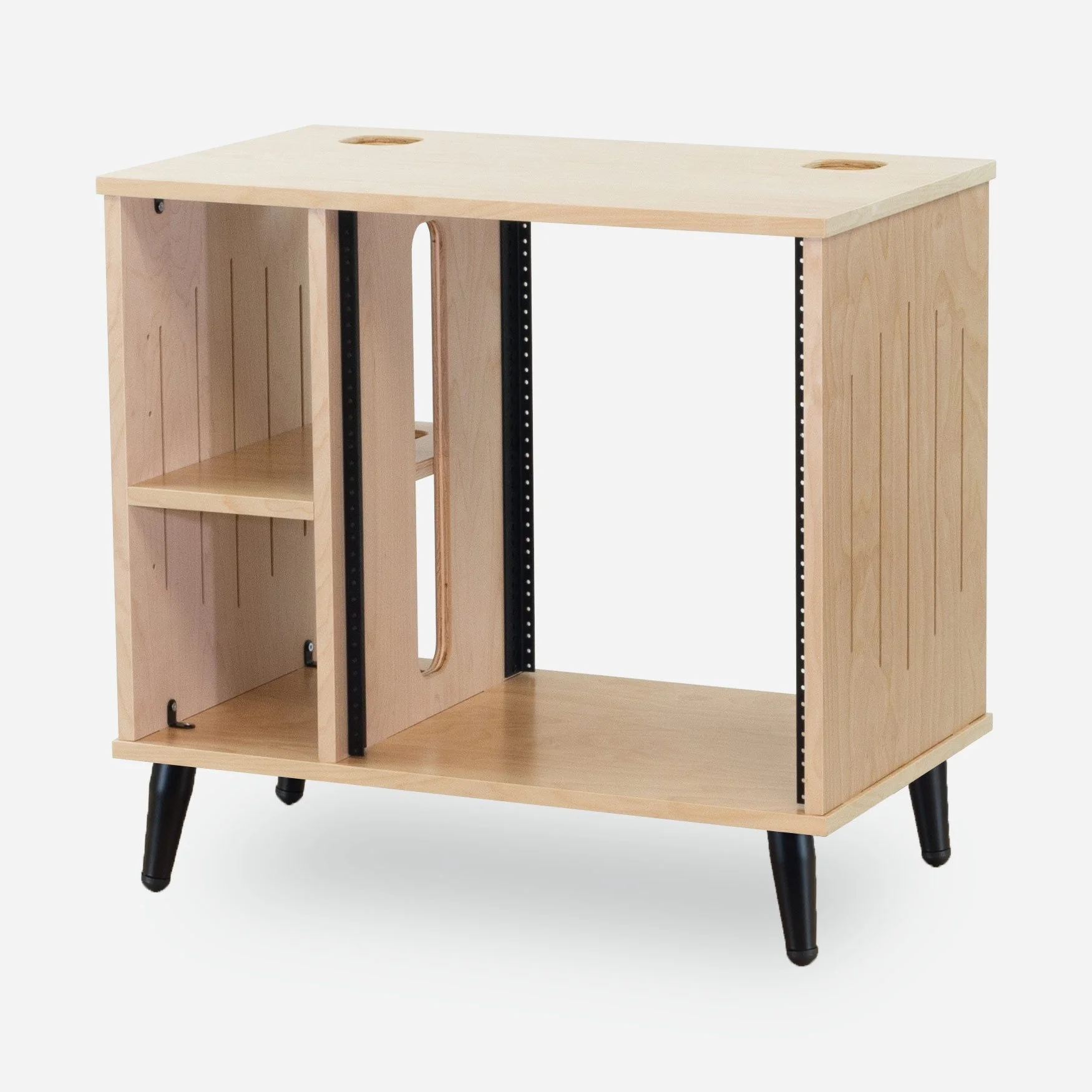 12U Storehouse Natural floor-standing wood studio rack with storage and casters — Gear Hive Signature Series