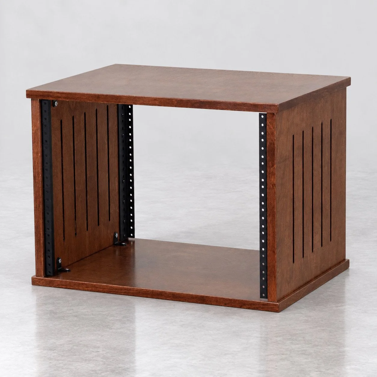 Single straight Carrington 8U wood studio rack with side vents — Gear Hive Traditional Racks