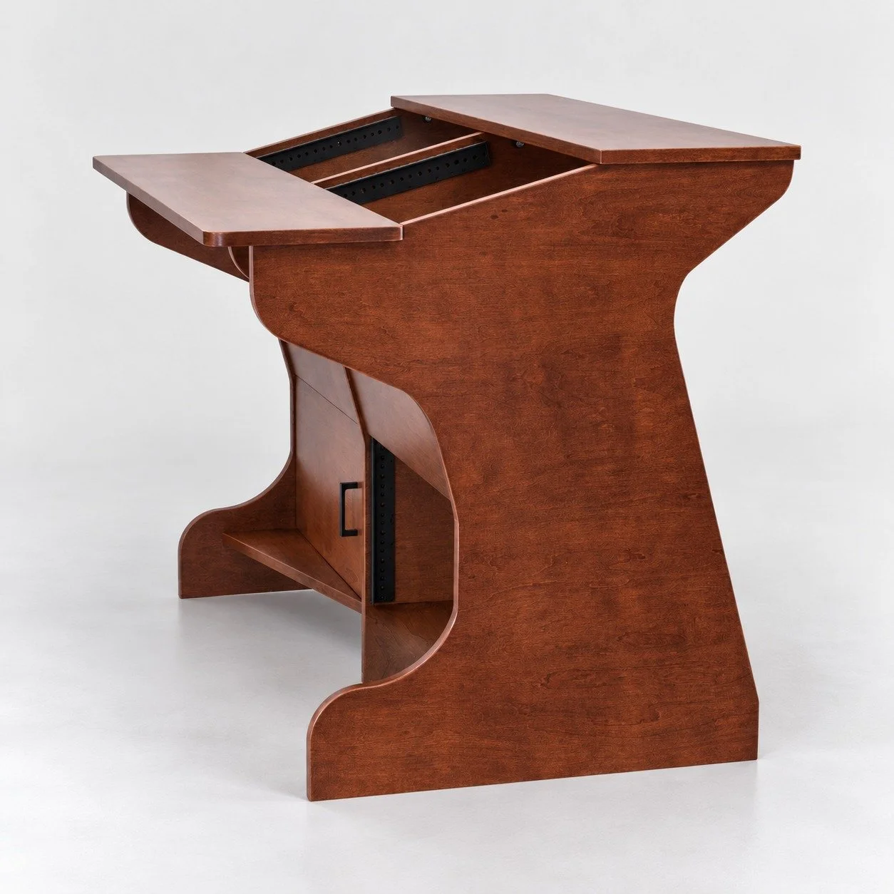 London 2 Carrington recording studio desk with rack bays and monitor bridge and one door side view — Gear Hive