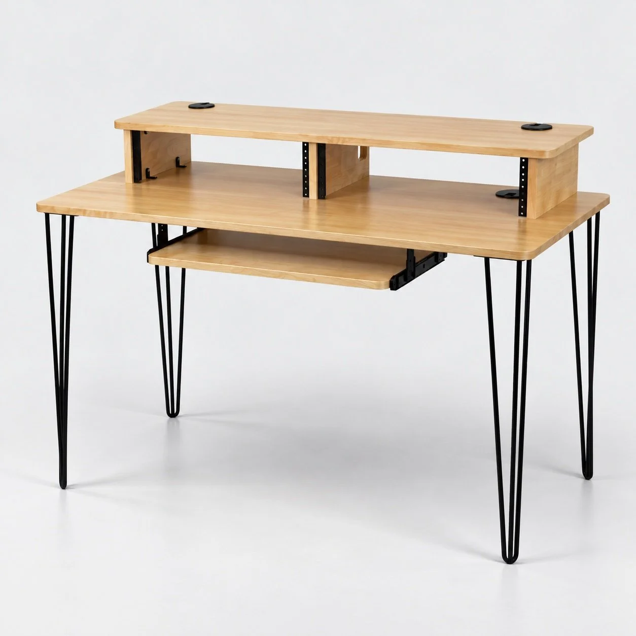 Starter Natural 2x2U recording studio desk with hairpin legs, keyboard tray and dual rack bays — Gear Hive