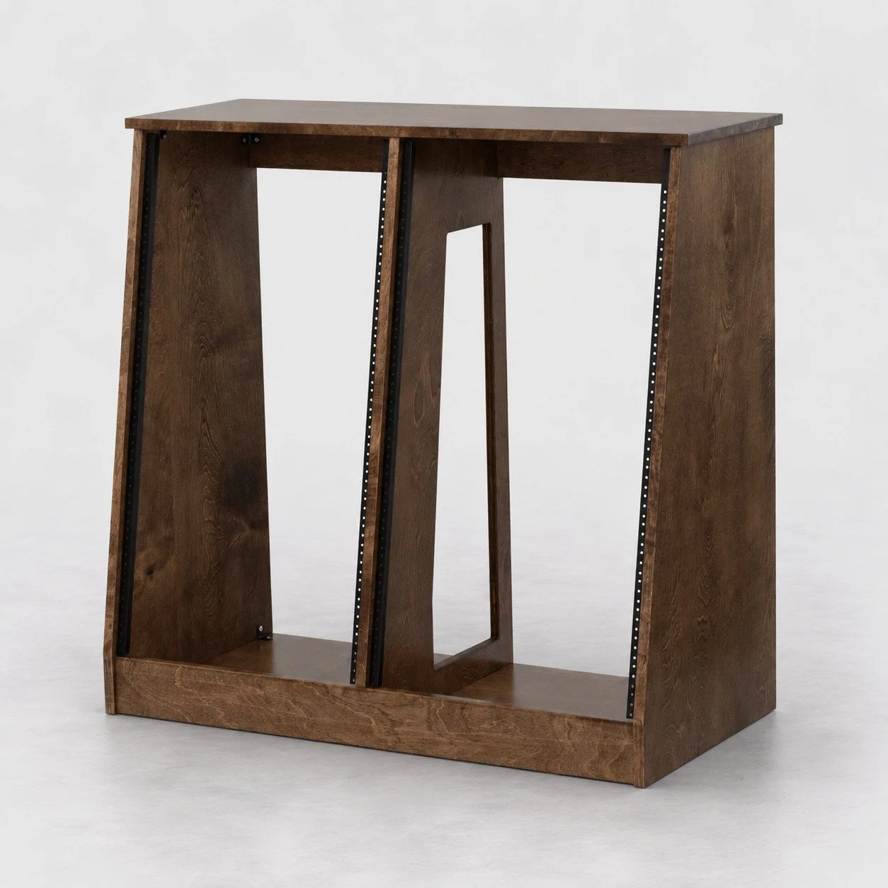Dual slanted Espresso 2x18U wood studio rack — Gear Hive Traditional Racks