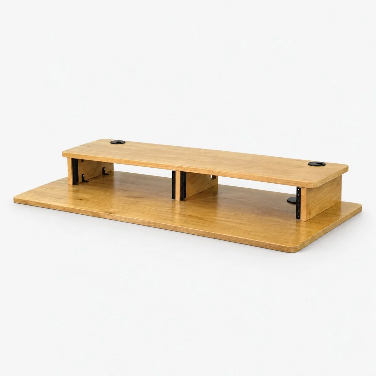 Starter Golden Oak 2U wood studio desk top without legs, dual rack bays — Gear Hive