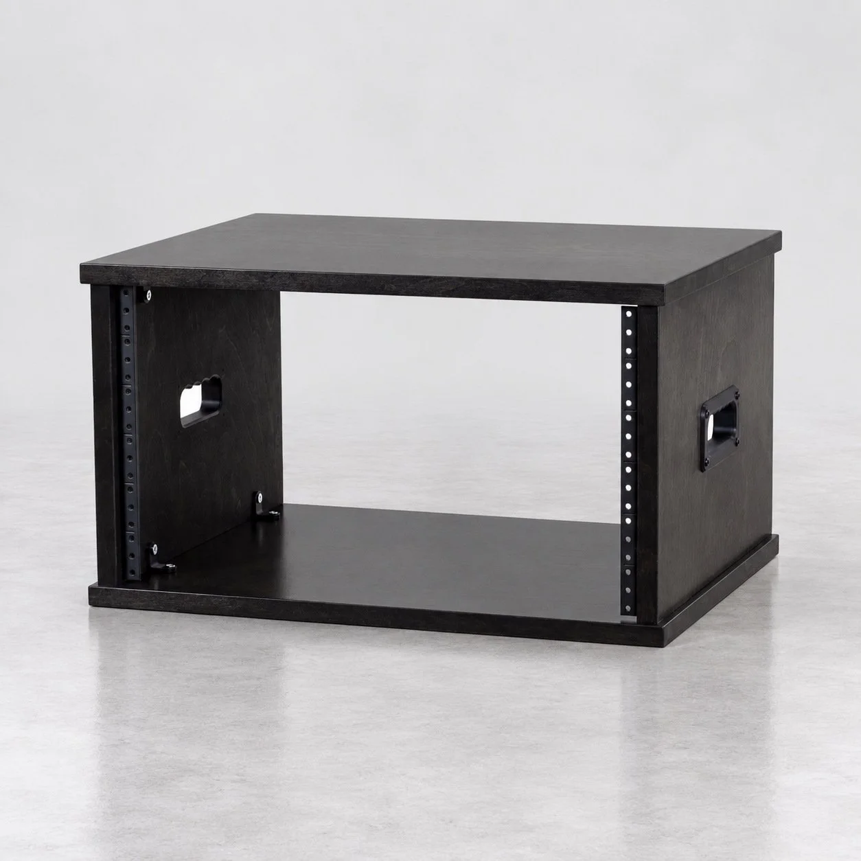 Single straight Classic Black 6U wood studio rack with black handles — Gear Hive Traditional Racks