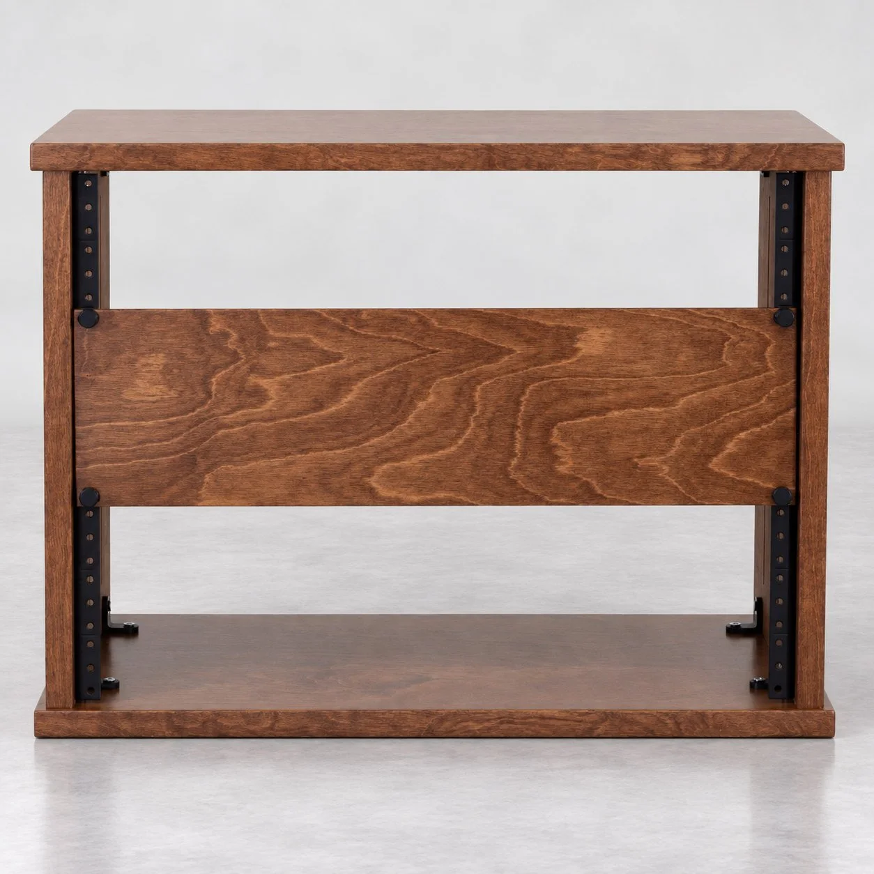 Single straight Dark Walnut 8U wood studio rack with side vents and rack panel — Gear Hive Traditional Racks