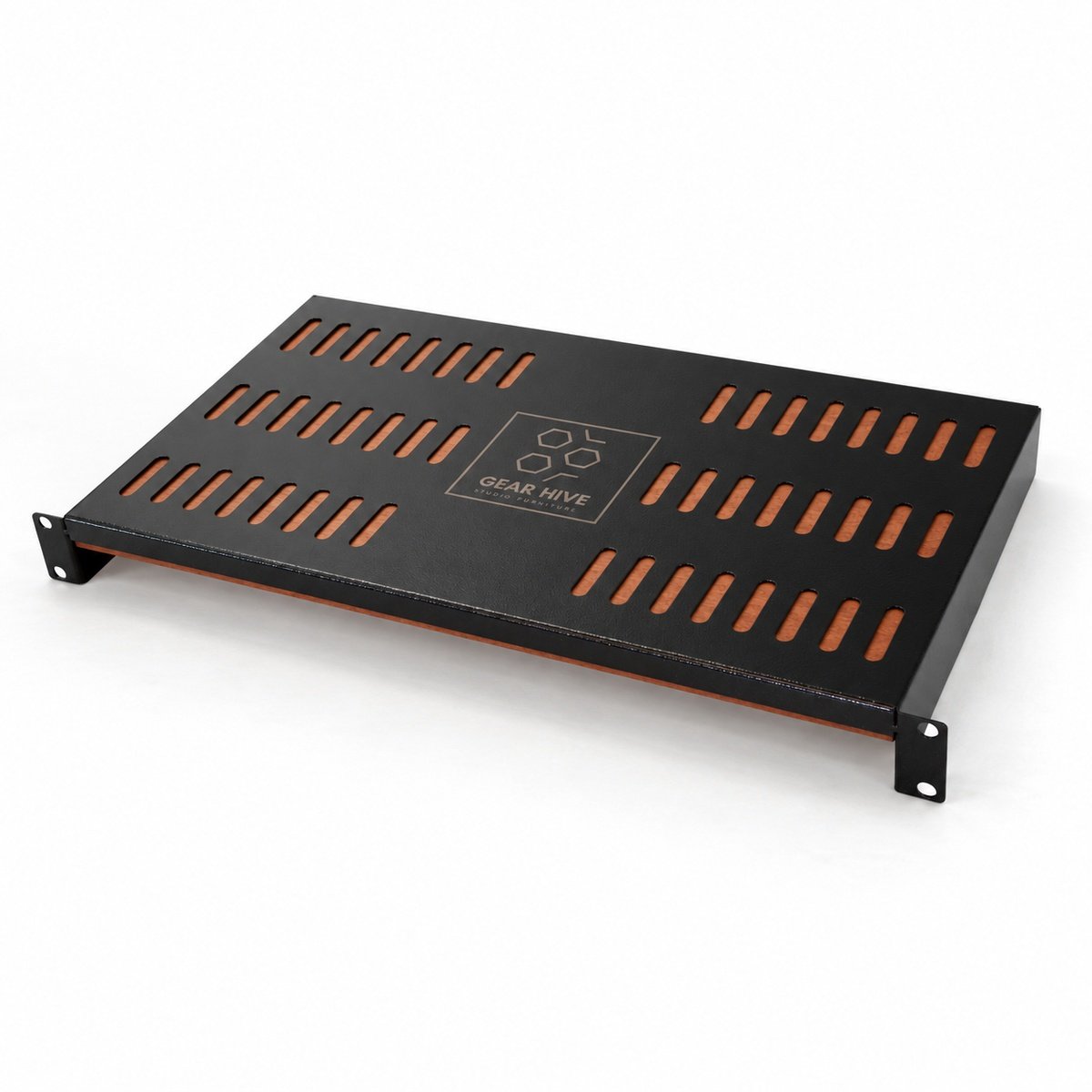 Gear Hive Cognac wood 19" rack shelf bottom— birch studio rack accessory