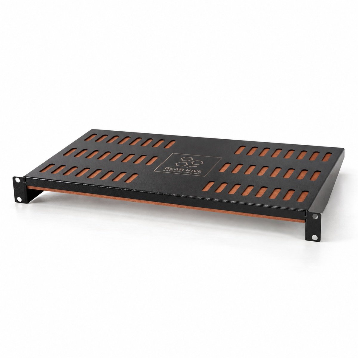Gear Hive Cognac wood 19" rack shelf bottom — birch studio rack accessory