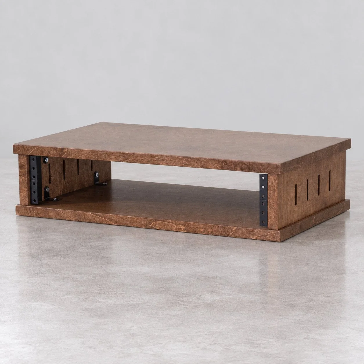 Single straight Dark Walnut 2U wood studio rack with side vents — Gear Hive Traditional Racks