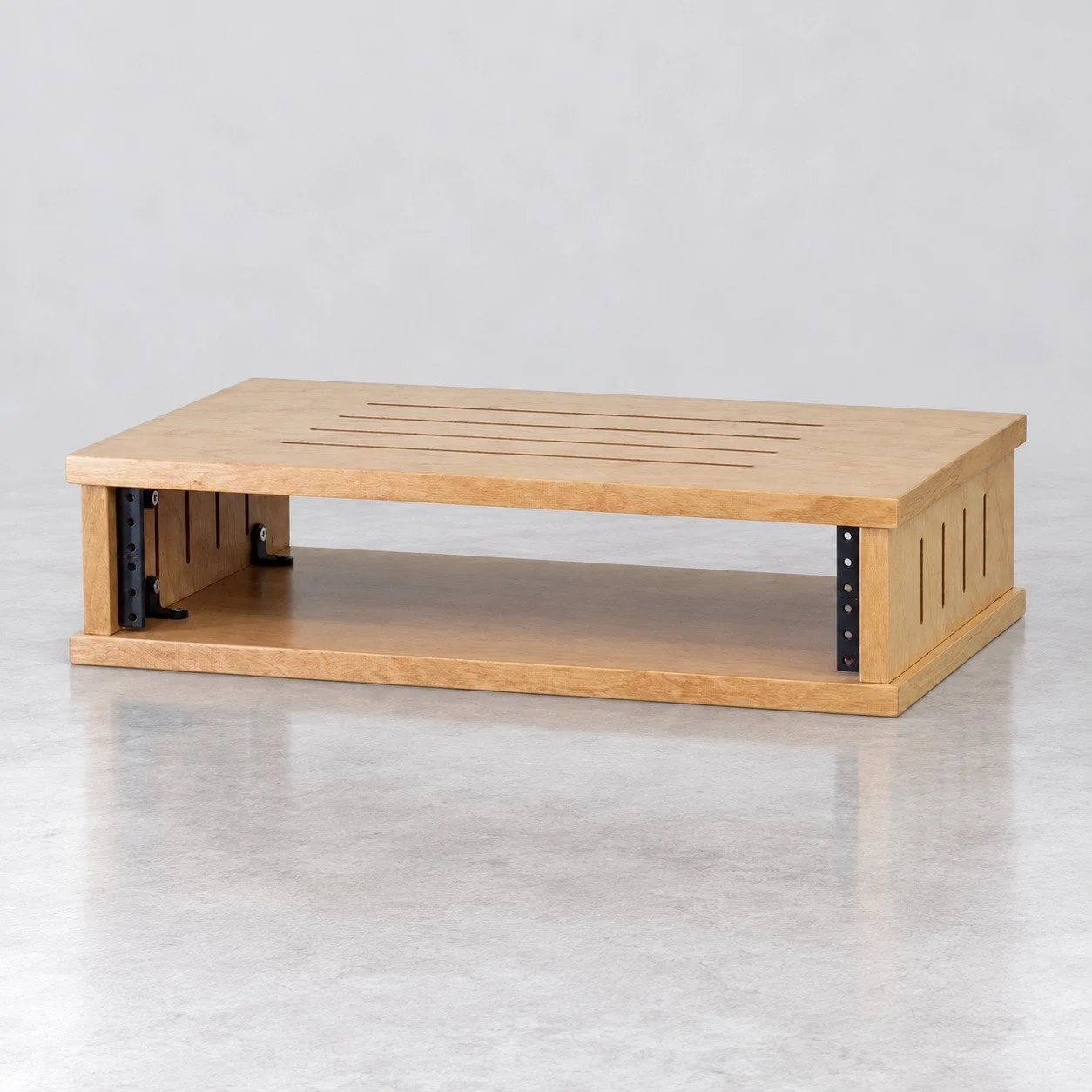 Single straight Golden Oak 2U wood studio rack with side vents and top vents — Gear Hive Traditional Racks