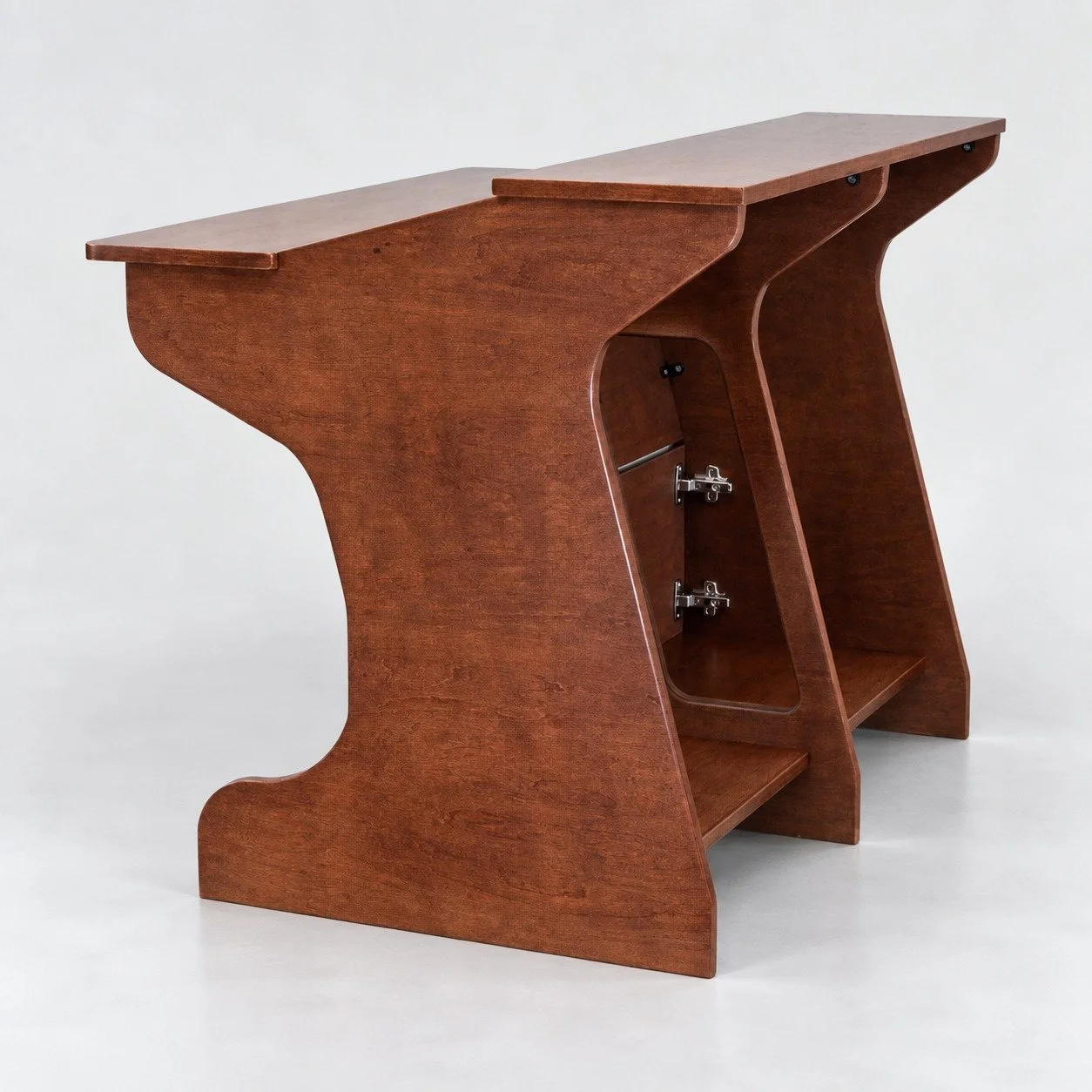 London 2 Carrington recording studio desk with rack bays and monitor bridge and rear view — Gear Hive