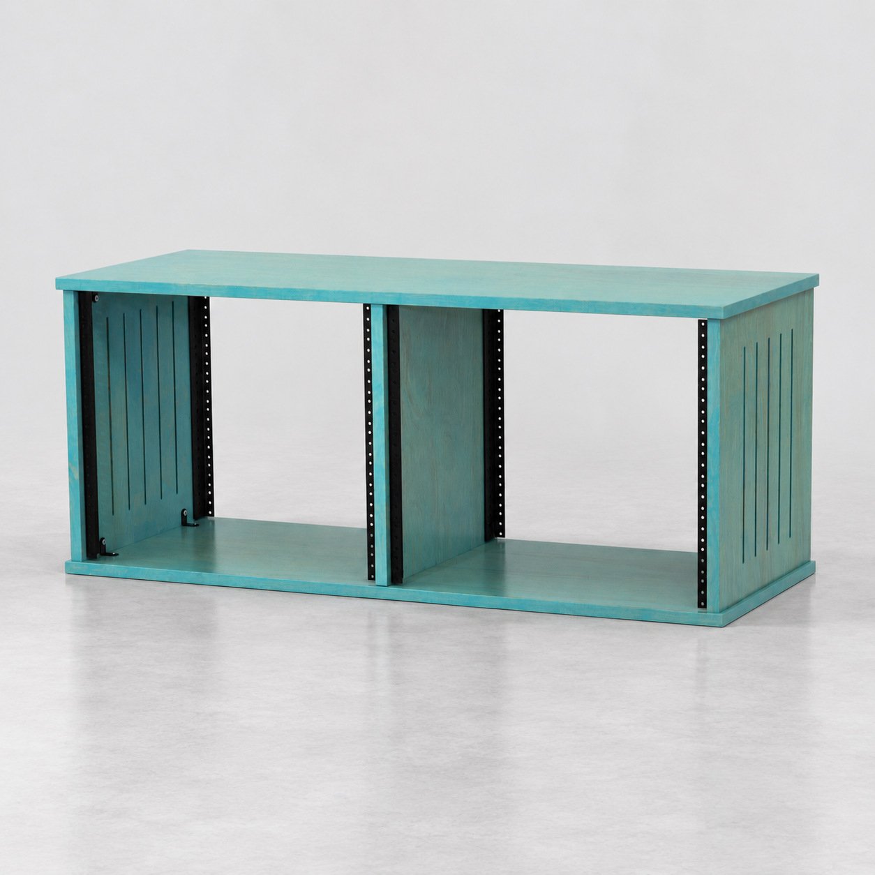 Dual straight Vintage Aqua 2x9U wood studio rack with side vents and rear rails — Gear Hive Traditional Racks