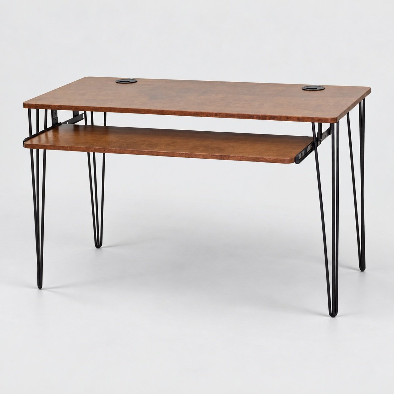 Starter Dark Walnut recording studio desk with hairpin legs and no rack bays — Gear Hive