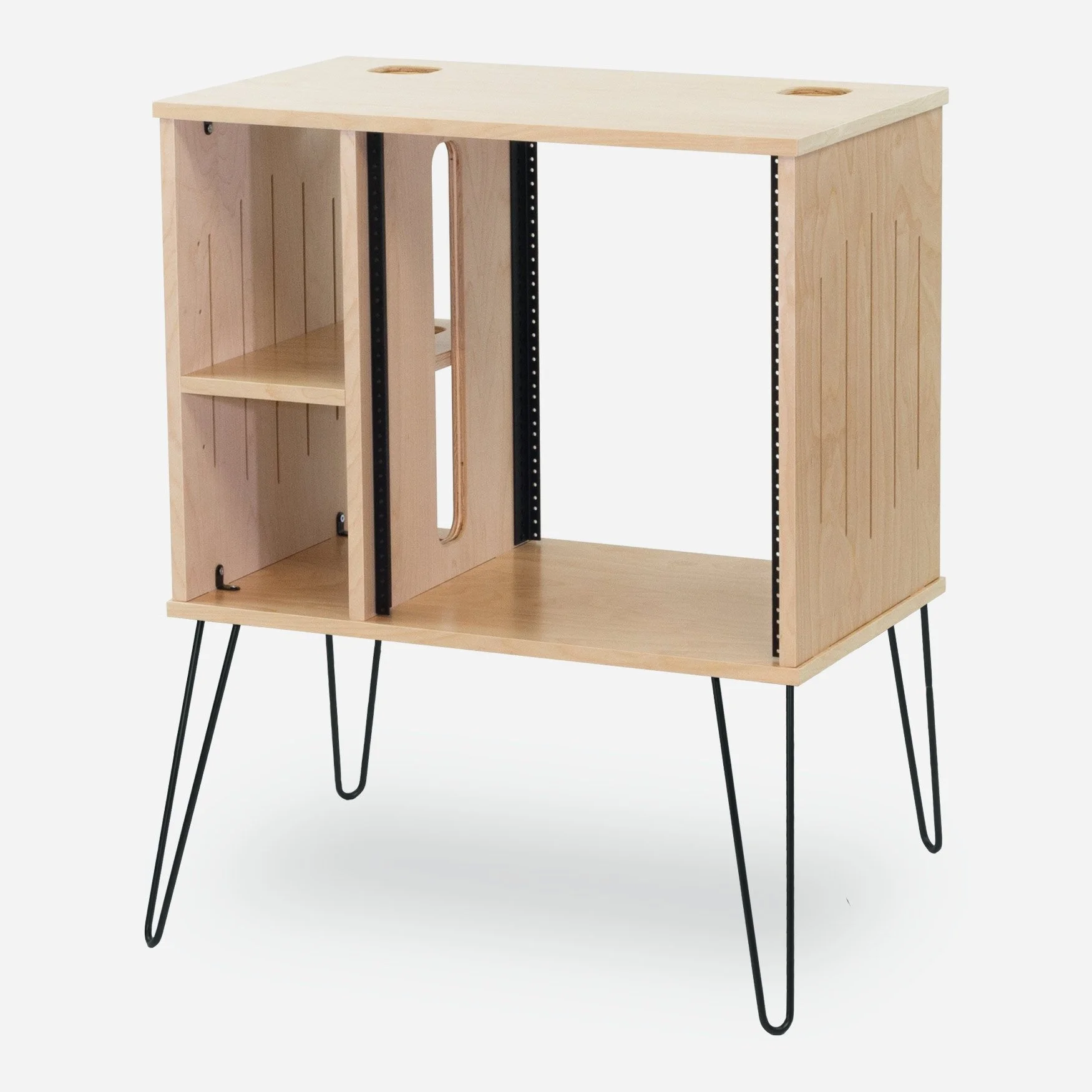 12U Storehouse Natural floor-standing wood studio rack with storage and casters — Gear Hive Signature Series