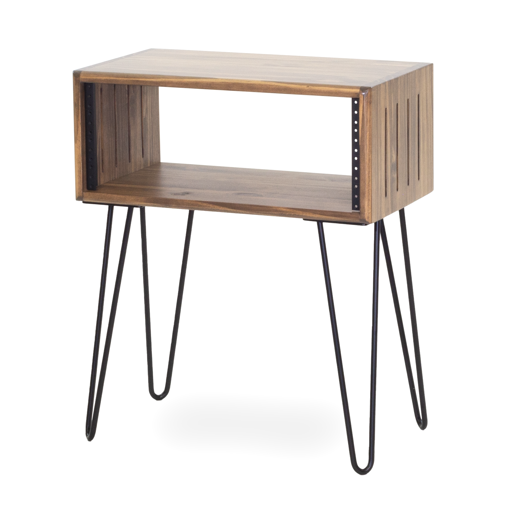 Western Oak solid wood studio rack 4U with 16" hairpin legs and side vents — Gear Hive Classic Collection