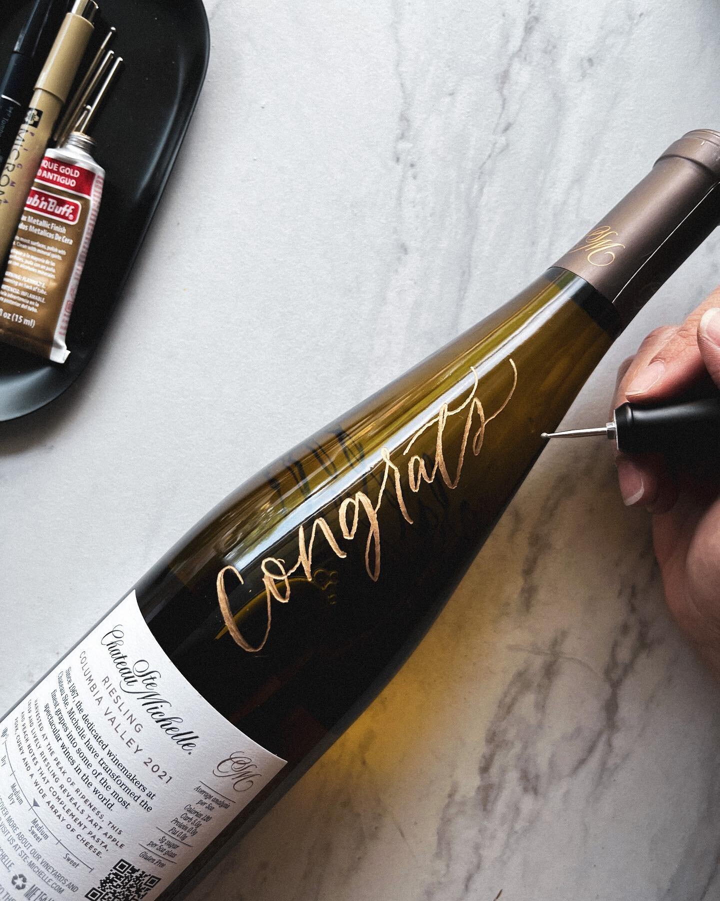 Wine bottle engraving ✨

I was really intimidated to start engraving. I ordered my supplies and a few weeks later was asked to do a live event, before I had even practiced 😳 I started practicing immediately and I asked my friends SO many questions a