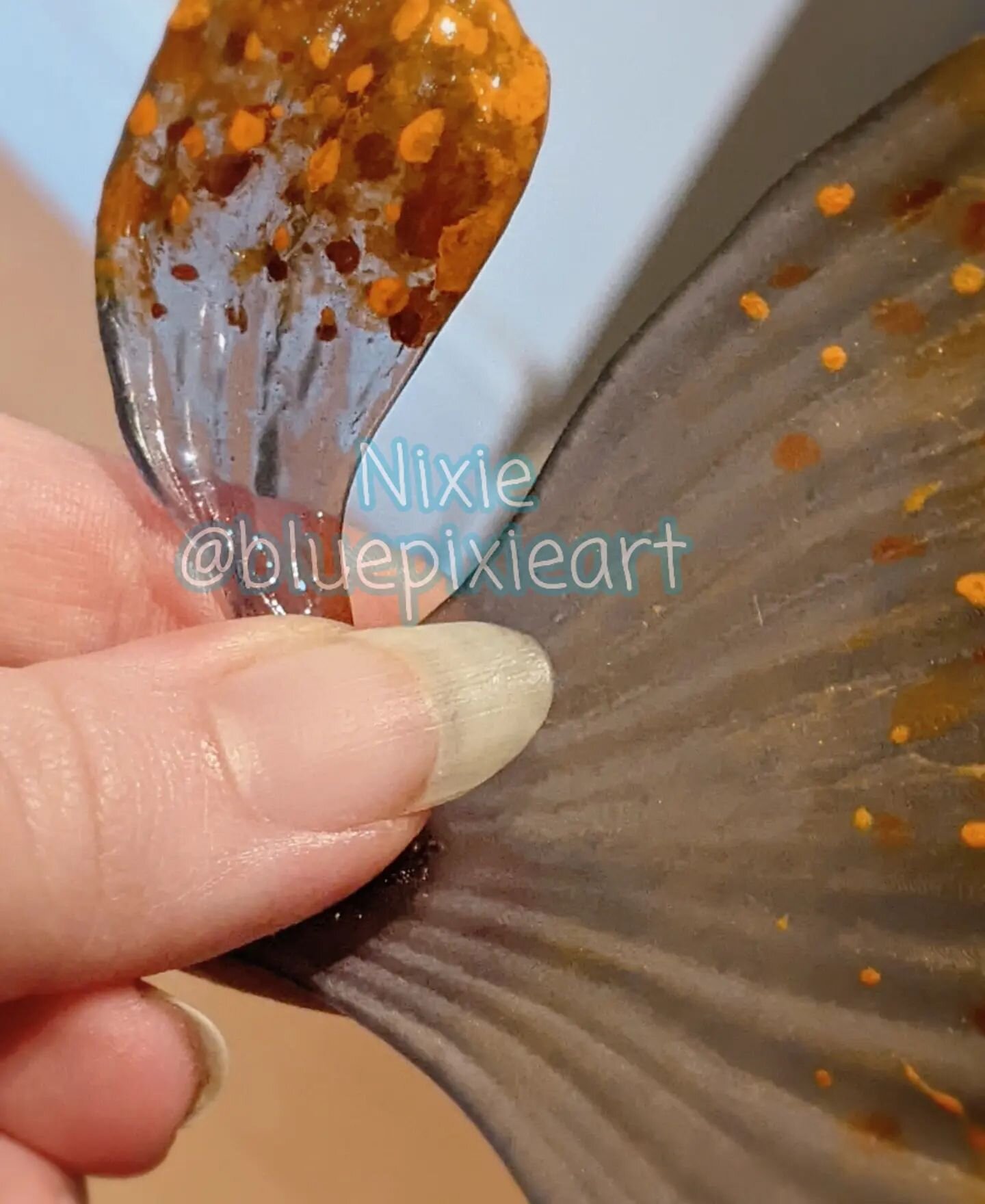 NIXIE UPDATES 🧜🏻&zwj;♀️

Matte off the printer versus a gloss over with gel polish

I got the updated tail pieces printed so I'm doing the finishing touches on one of the sample dolls I've been working on.

I was going to offer this colour as one o