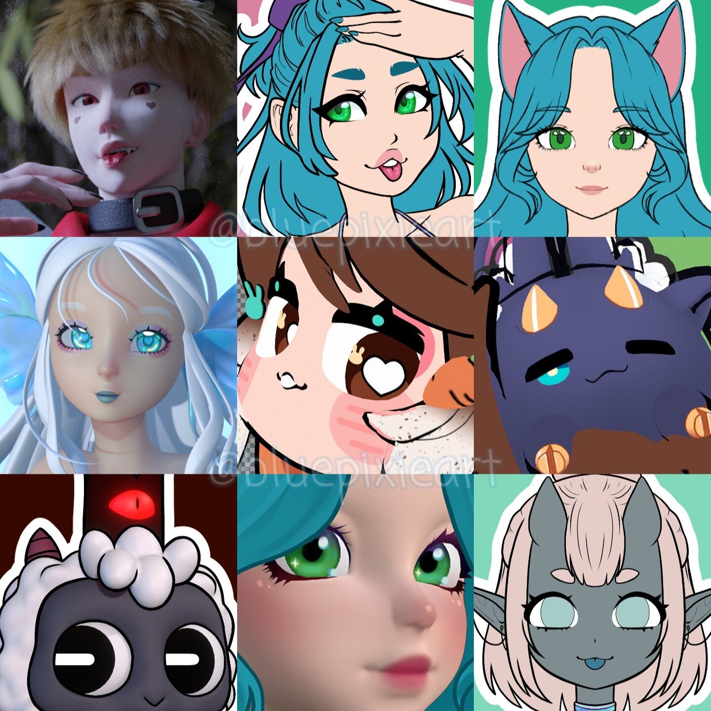 made this thing for the #faceyourart trend on twitter thats been doing the rounds and thought to share it here

perks of being a 2d and 3d artist means you can share a lot of variation

featuring @bunchatas and @starpyrate since i have yet to share t