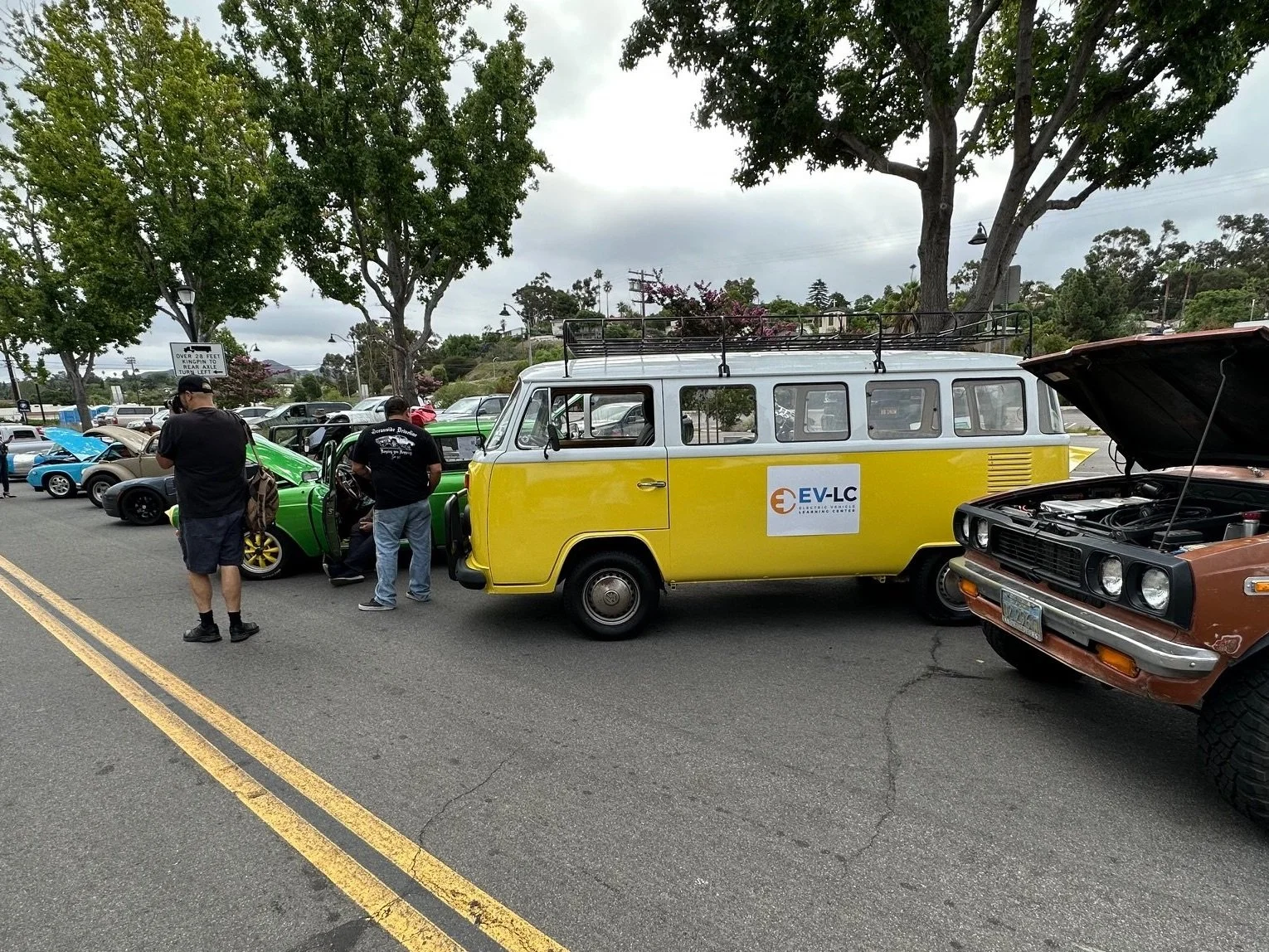 The bus on display in the Electric Avenue section of the 2023 Vista Rod Run car show. Driving the bus here was a bit terrifying as we later found out the steering was completely out of alignment and the box was about to go.