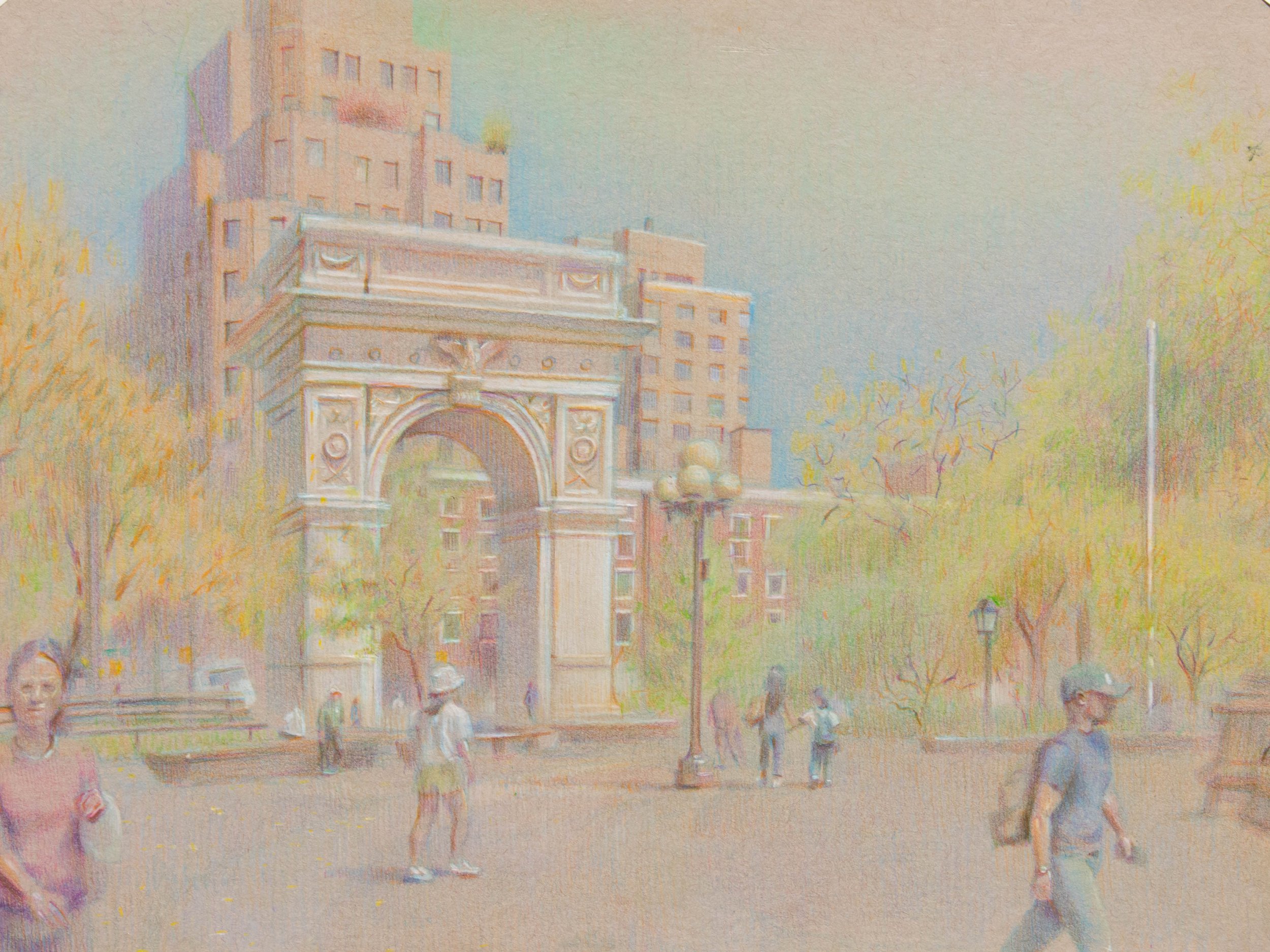 Spring In The Park, 2025, Colored Pencil on Grey Paper, 12" x 9"