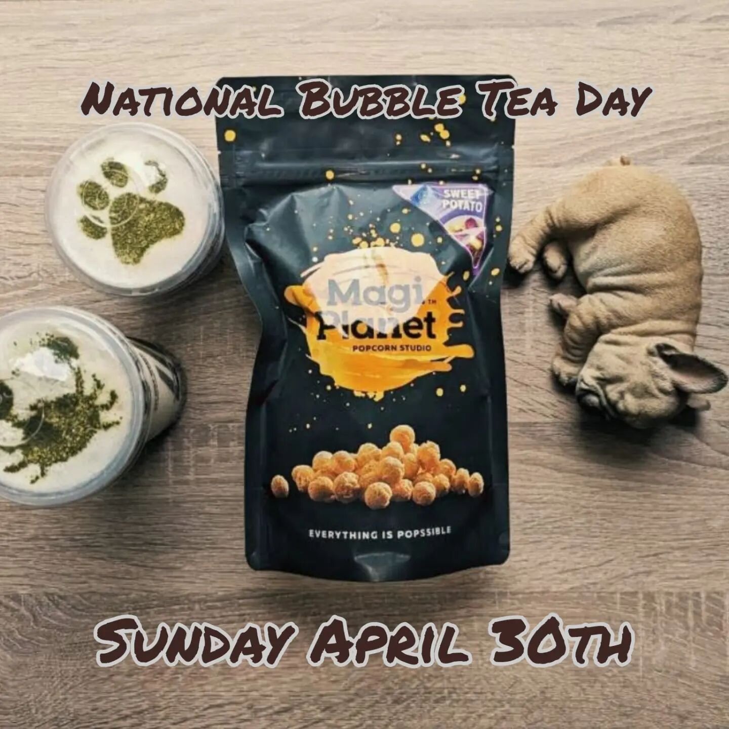 National Bubble Tea Day is tomorrow, Sunday 4/30! To celebrate, buy 2 drinks and get a FREE Magi Popcorn from Taiwan! 🍿🇹🇼🧋

Participating stores: Alexandria, Gaithersburg, Germantown &amp; Merrifield

While supplies last &amp; limit 1 free popcor