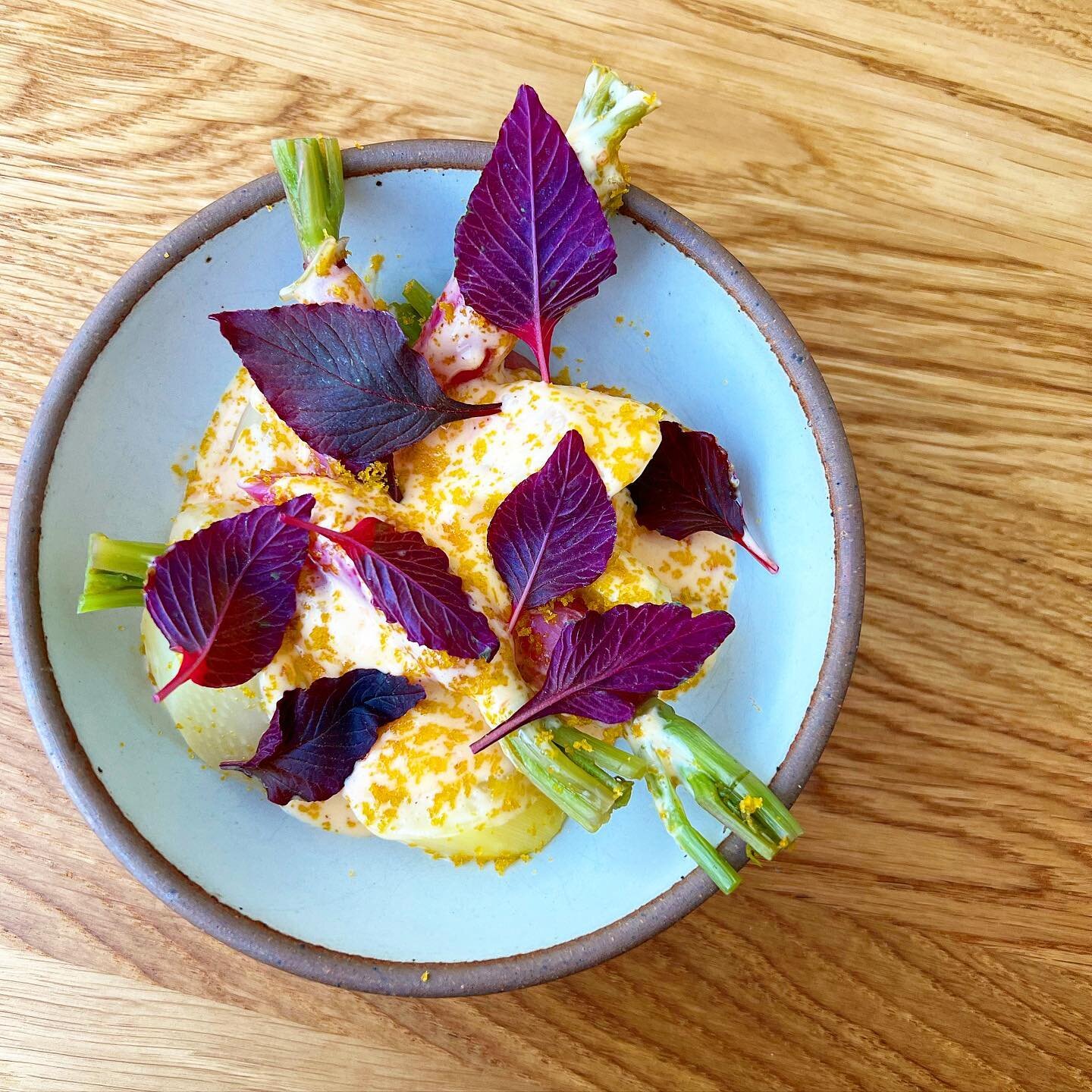 Teasing ourselves for a few more days&hellip;White Asparagus, Hollandaise, Citrus + Radishes buried under a little foliage (amaranth)&hellip;#letsgodutch