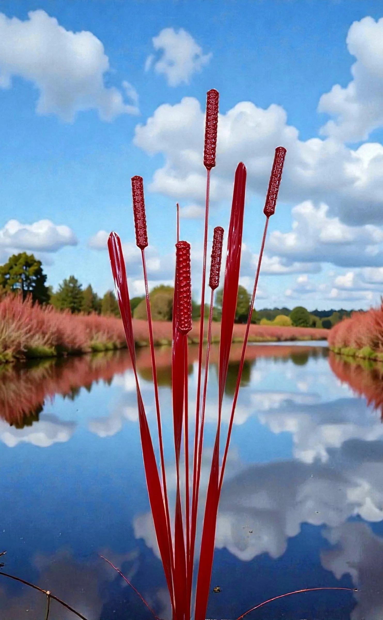 textured red cattail pond gray clouds.jpg