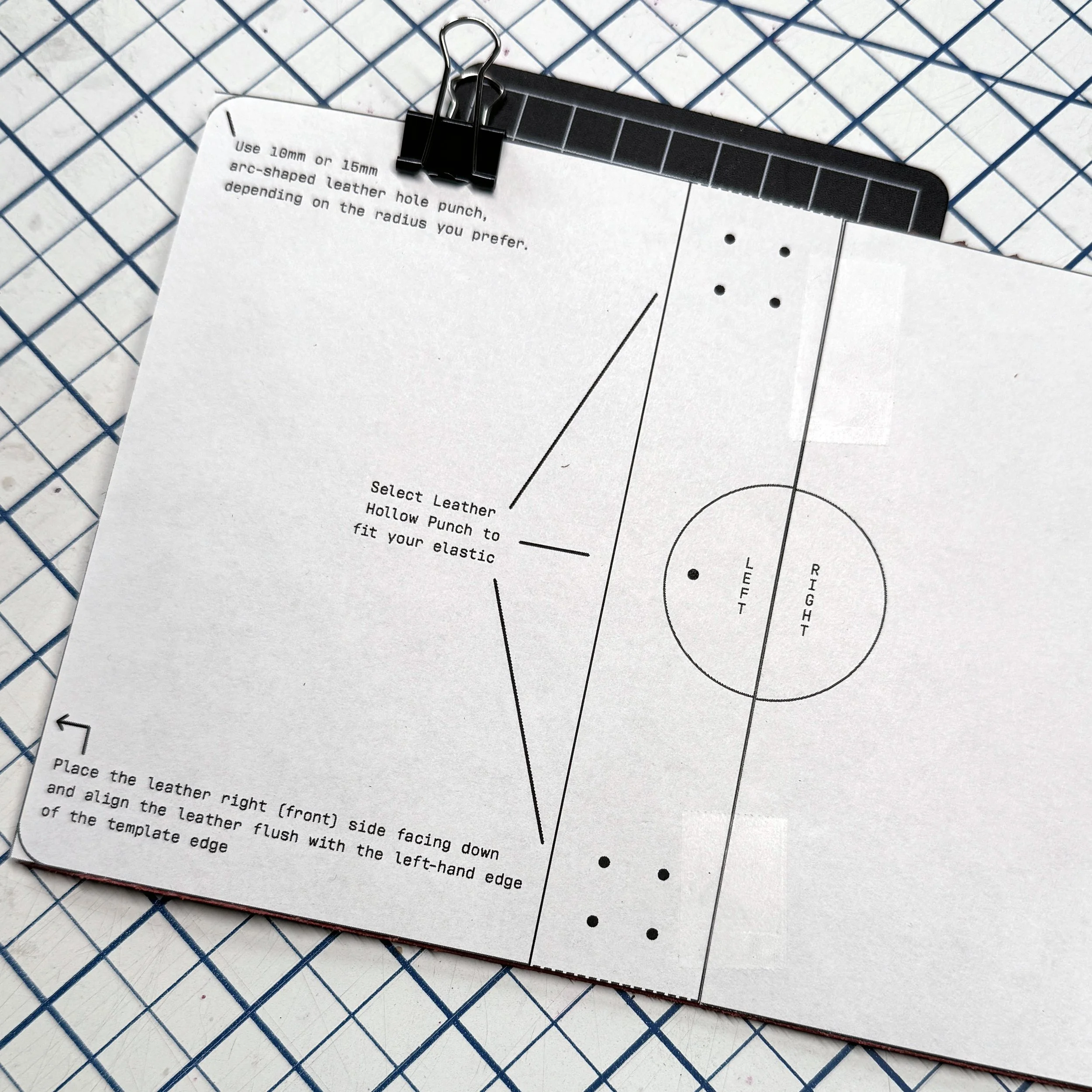 Aligning template on to leather piece