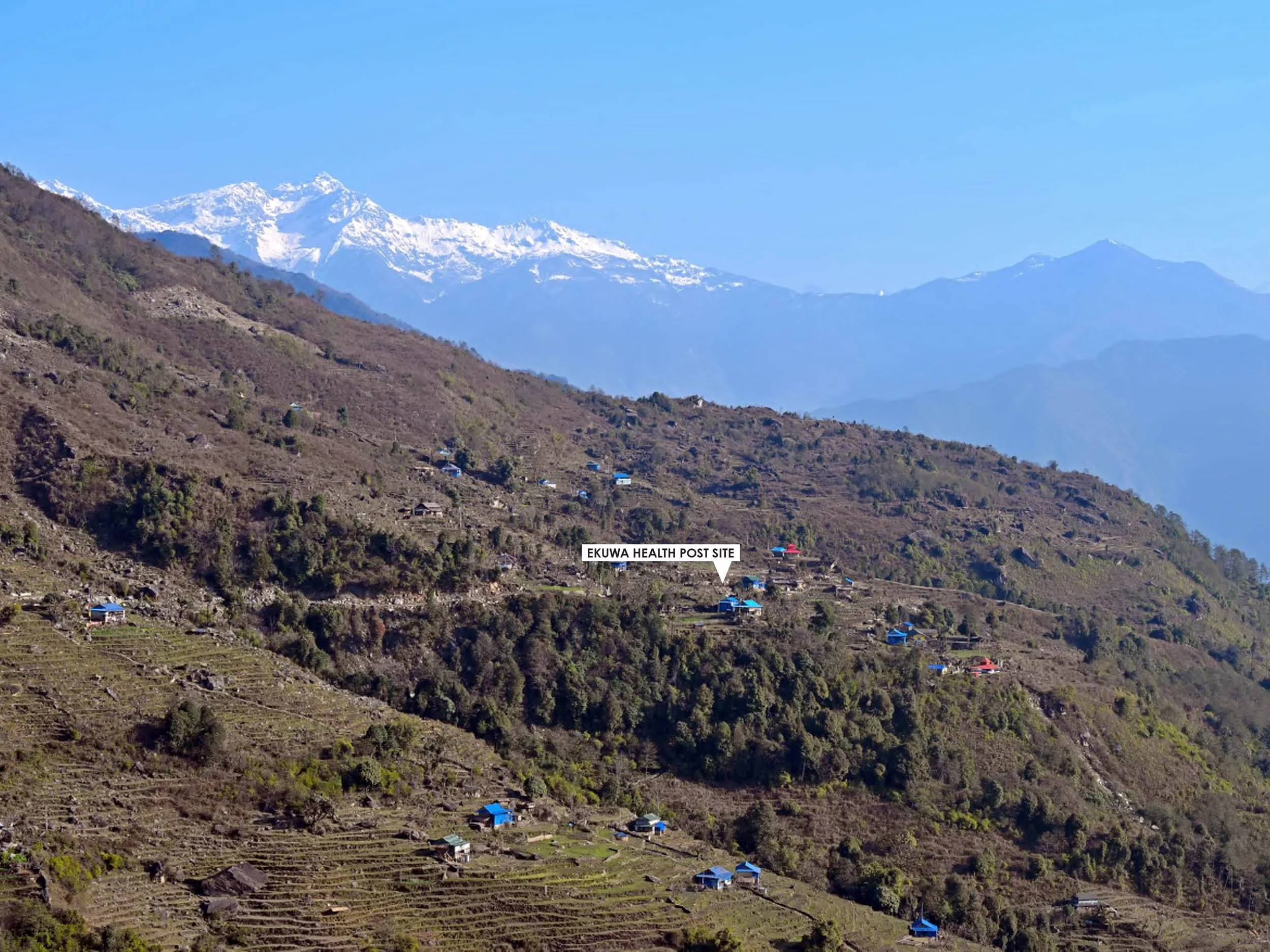 Looking north in the Arun River Valley toward the site of the Ekuwa Health Post.