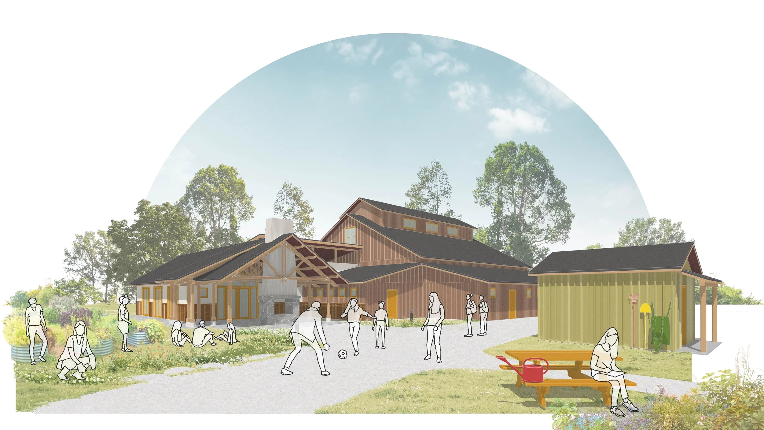 Exterior rendering of the main building of the Lighthouse Ranch in Gallatin Valley Montana.