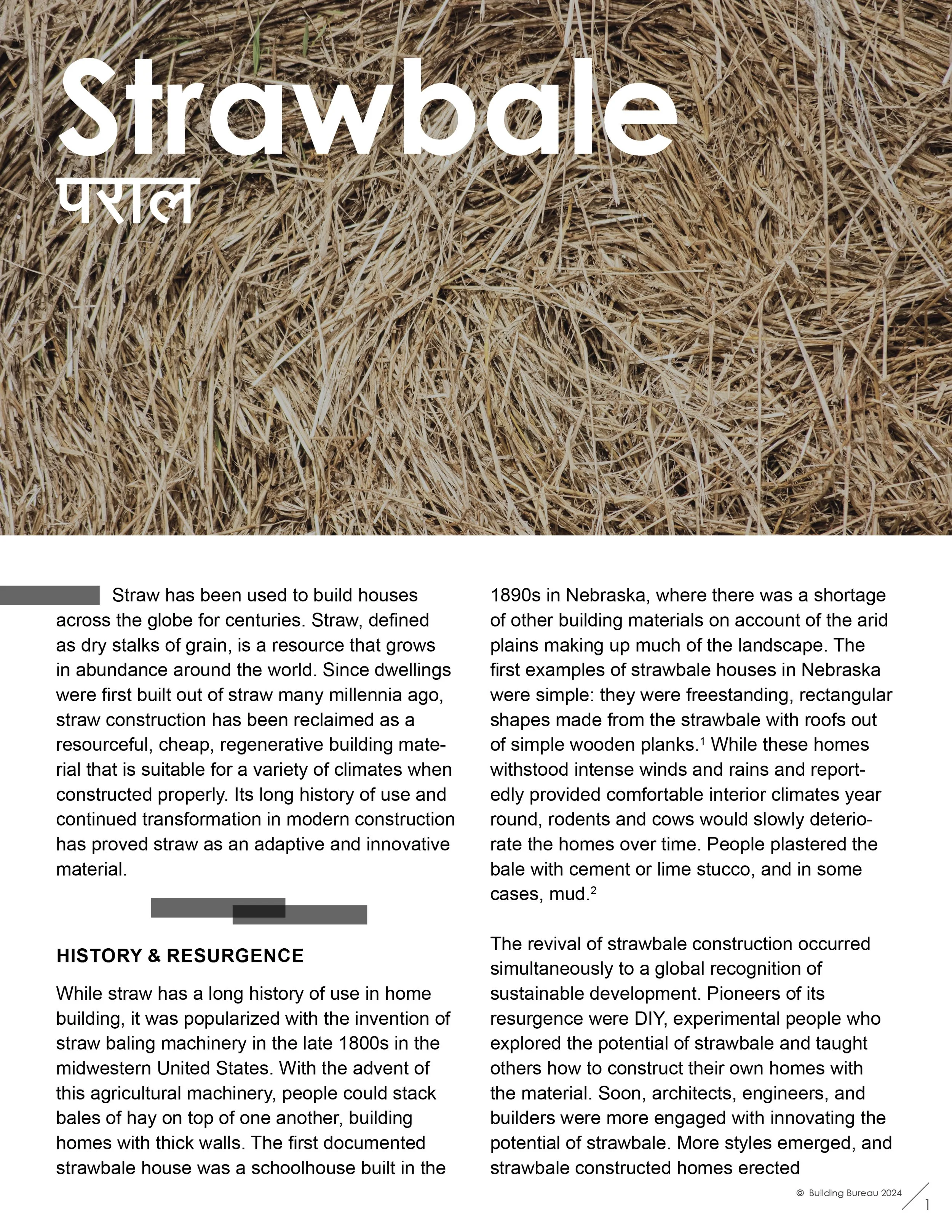Introduction page of Building Bureau's straw construction research.
