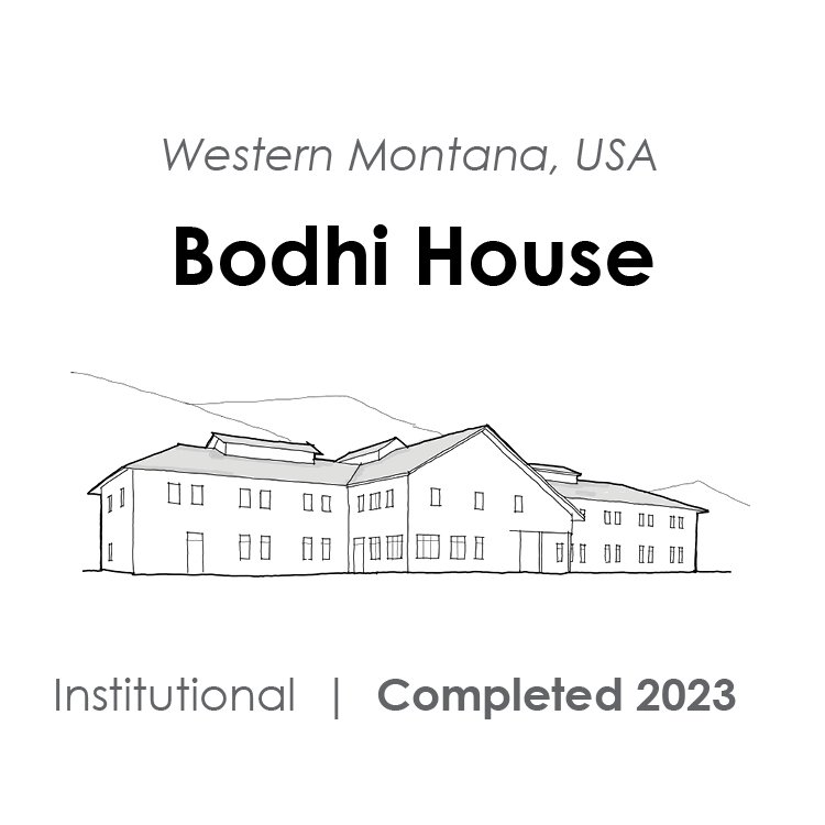 Line drawing icon of the Bodhi House, an institutional project in Western Montana, completed in 2023.
