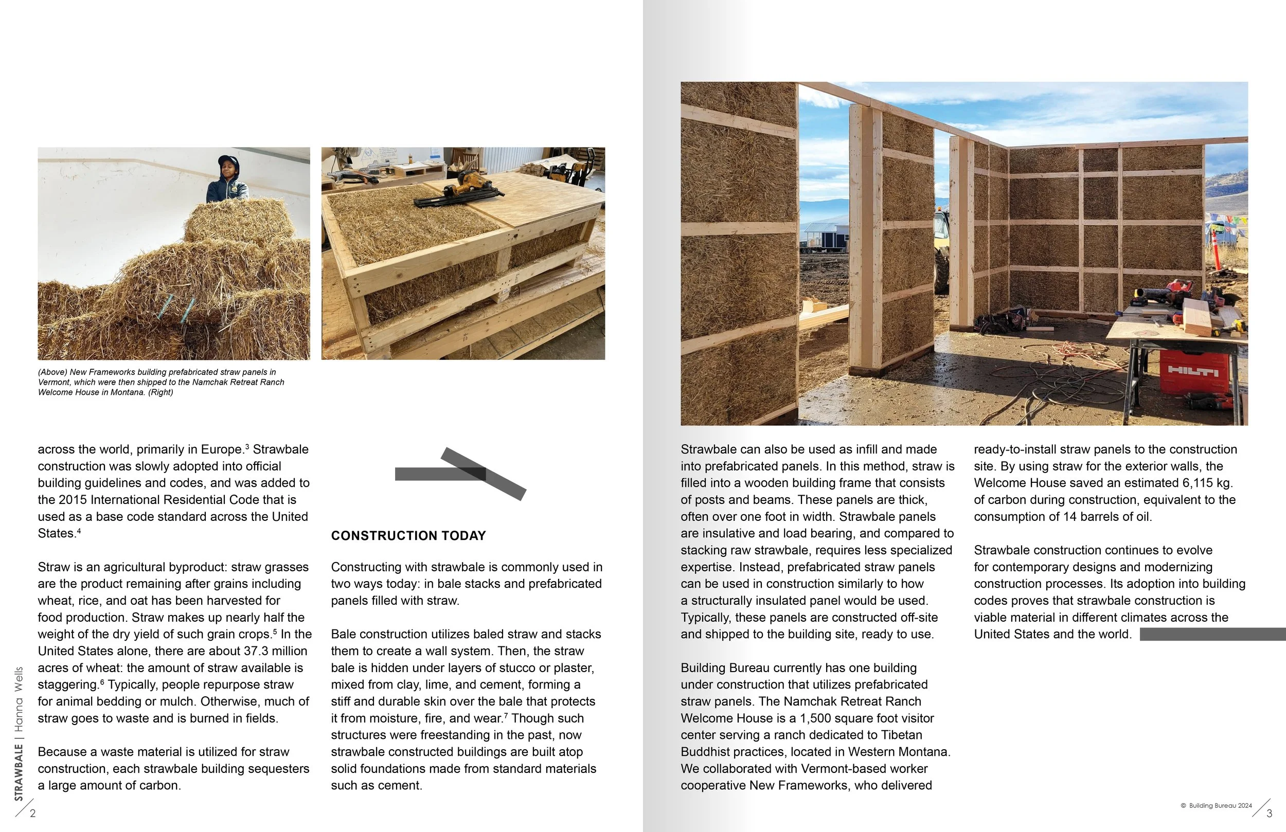 Straw panels in pages from Building Bureau's research white paper.