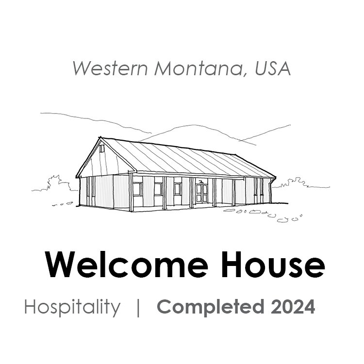Line drawing icon of the Welcome House, a hospitality project in Western Montana completed in 2024.