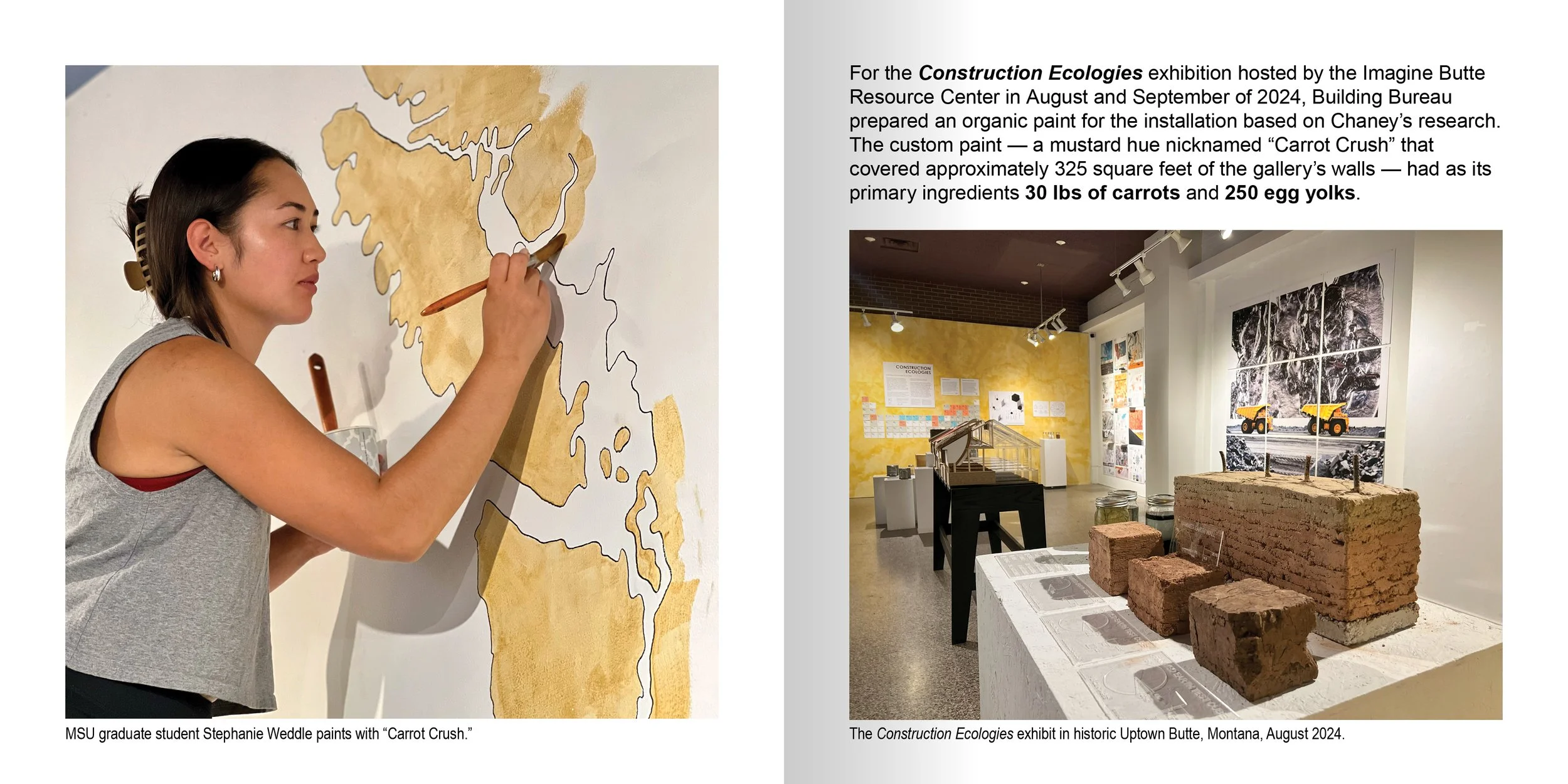 MSU graduate student Stephanie Weddle paints with organic, handmade pigments for the Construction Ecologies exhibit in Uptown Butte, Montana.