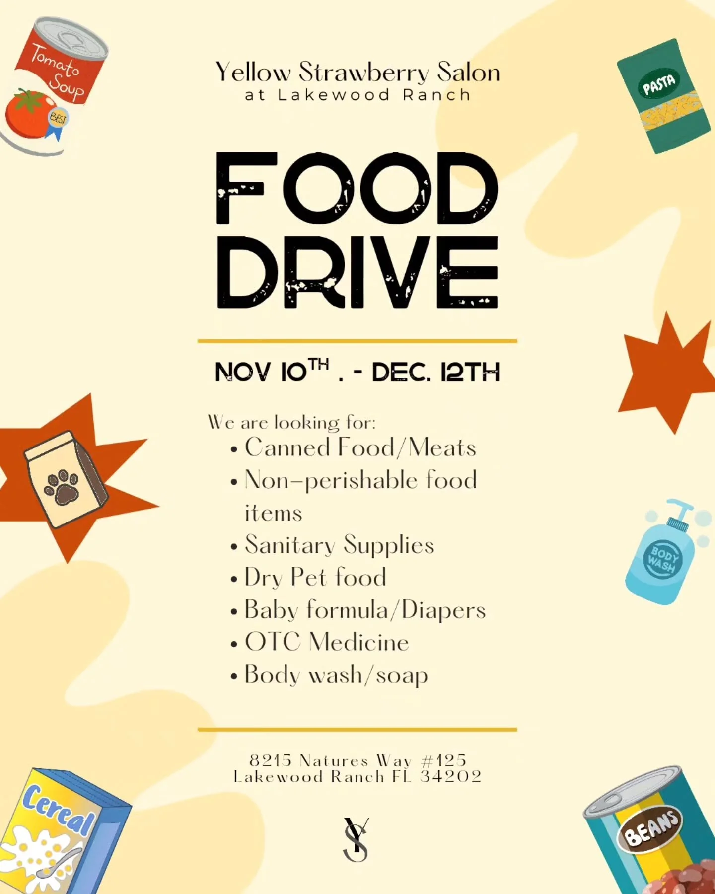 We're partnering with The Food Bank of Manatee and @mealsonwheelsplusofmanatee to help feed our community! Help us fill our bins by 12/12! 🥫❤️ 

Check the link in our bio to see their Amazon Wishlist for an idea of what's needed! You can purchase di
