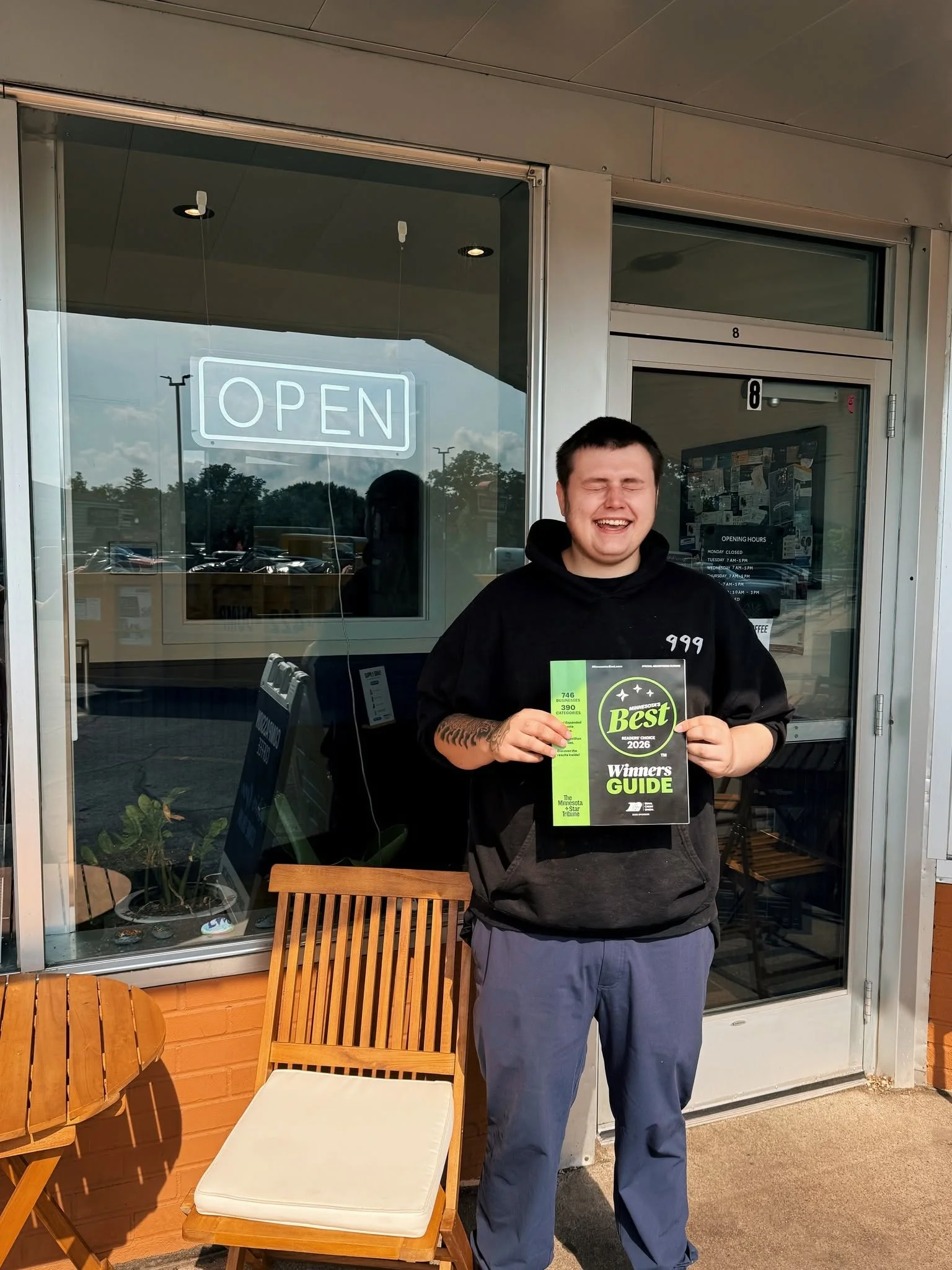 A mna proudly holds the 2026 Star Tribune Minnesota Best magazine featuring Compassion Coffee, recognized as Second Place for Best Coffee and Best Coffeehouse in Anoka, Minnesota. This award highlights Compassion Coffee's handcrafted coffee, welcomin