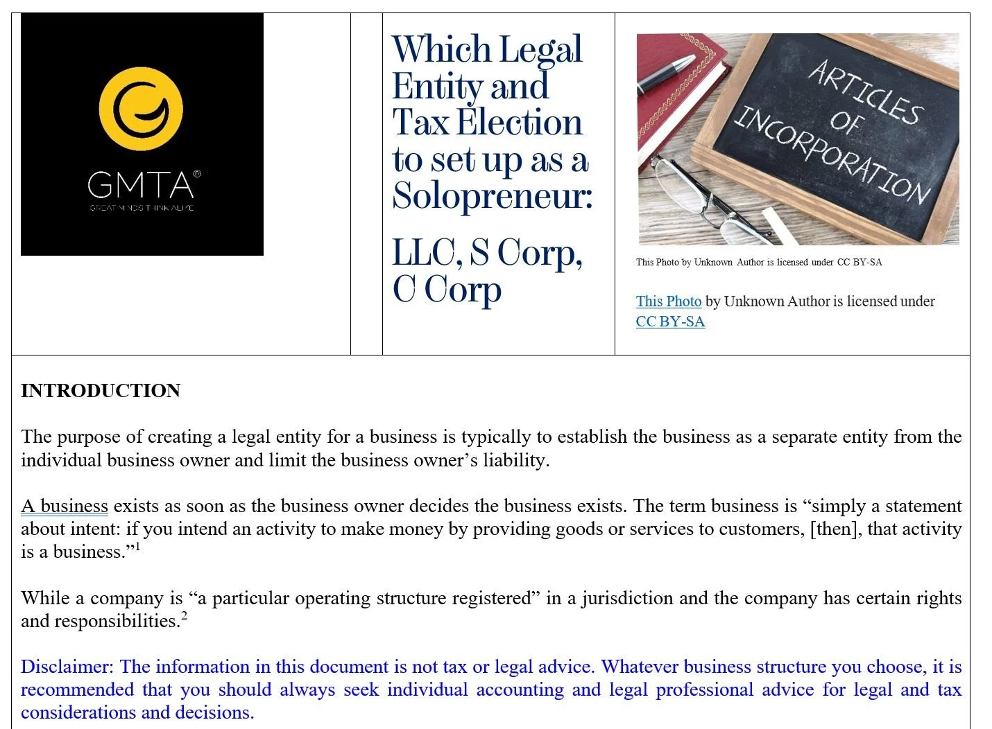 Which Legal Entity and Tax Election to set up as a Solopreneur: LLC, S Corp, C Corp