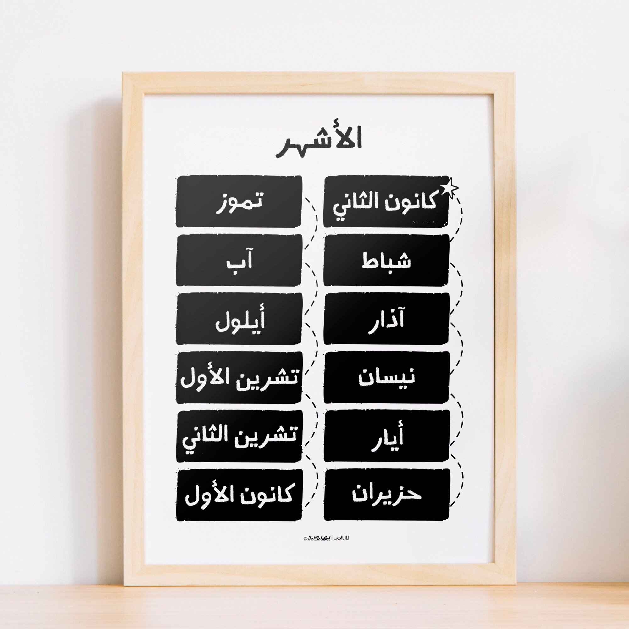 Monochrome Arabic Month poster, Arabic Month, Arabic Printable, Educational Arabic prints