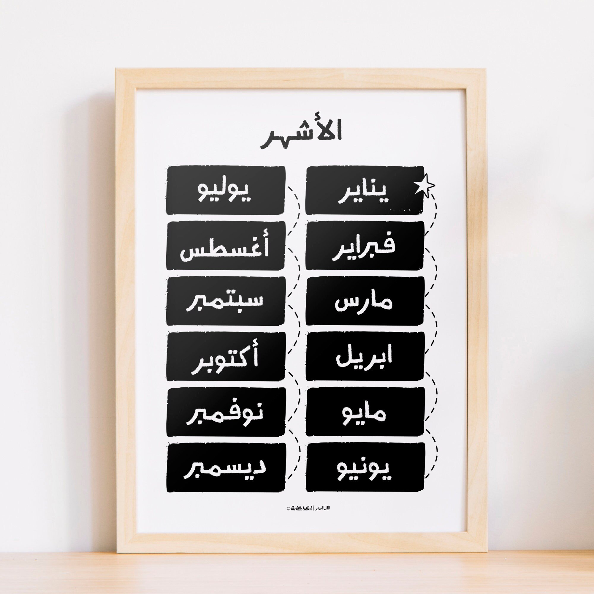 Monochrome Arabic Month poster, Arabic Month, Arabic Printable, Educational Arabic prints