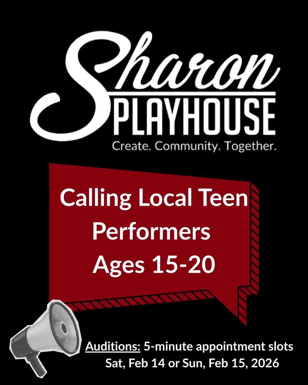 📣 Calling all Local Teen Performers 15-20 📣
Looking to step foot on stage? Auditions are about to be underway for Zombie Prom and 42nd Street!
Sign up: https://www.sharonplayhouse.org/local-auditions