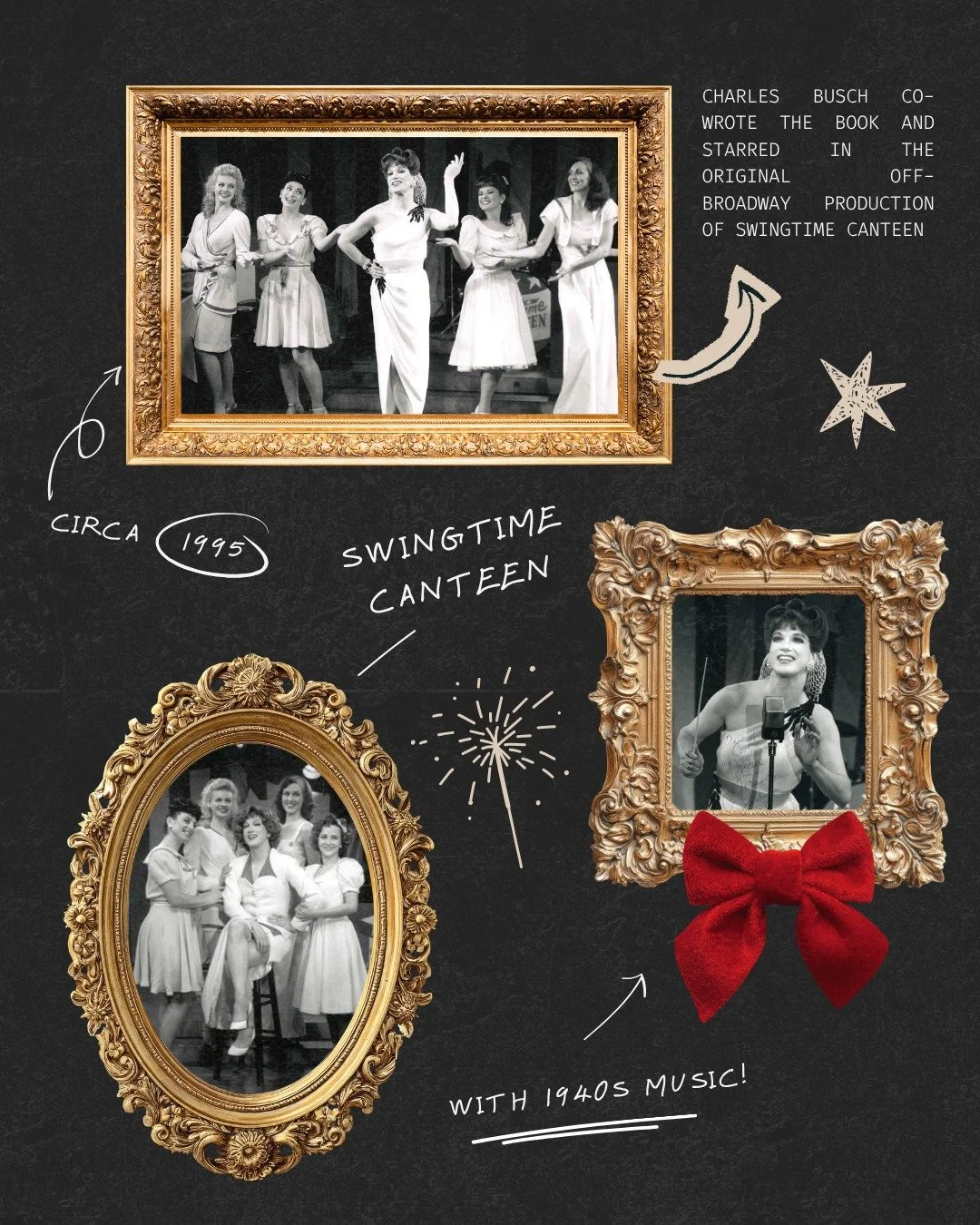 Did you know friend of the Playhouse, Charles Busch, co-wrote and starred in the original off-Broadway run of Swingtime Canteen in 1995? #SharonPlayhouse #SwingtimeCanteen