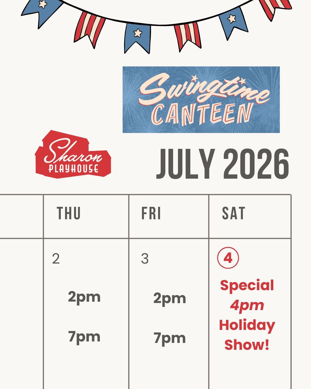 If you're looking for a way to embrace the holiday spirit this summer, Swingtime Canteen is the show for you! 🎶 ❤️ 

🇺🇸 Get your tickets for our special holiday show on the 4th of July, and/or join us June 19 - July 5 to see this spectacular produ