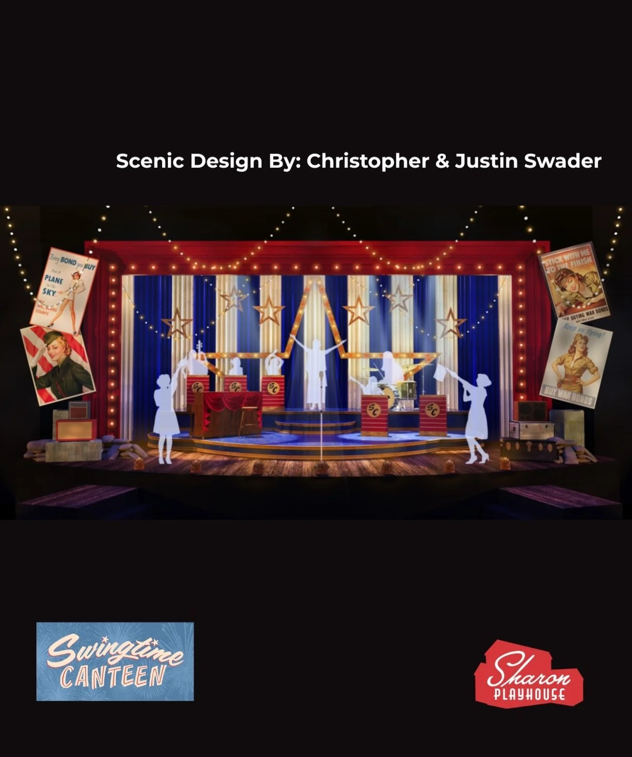 Here&rsquo;s an early glimpse at the world of Swingtime Canteen! ✨🎺🇺🇸

Our stage is being transformed into a 1944 London music hall complete with vintage bandstands, period posters, a classic radio transmitter, and all the unmistakable glamour of 
