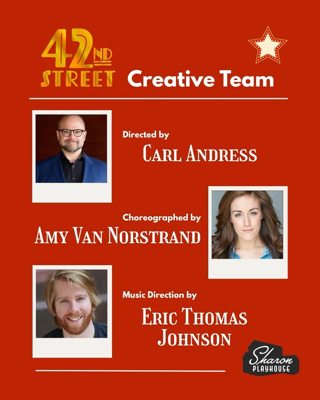 Take a peek at the team bringing this summer&rsquo;s production of 42nd Street to the Sharon Playhouse stage ✨

From July 25&ndash;August 9, this talented team will bring Broadway glamour, dazzling choreography, and nonstop energy to the Sharon Playh