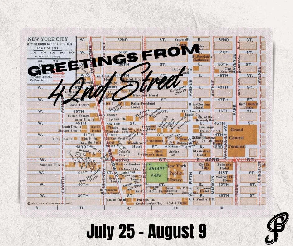 Greetings from 42nd Street 💌
The curtain is rising on a classic tale of dreams, determination, and dazzling tap numbers. 
Get your tickets ONLY available at Sharonplayhouse.org!