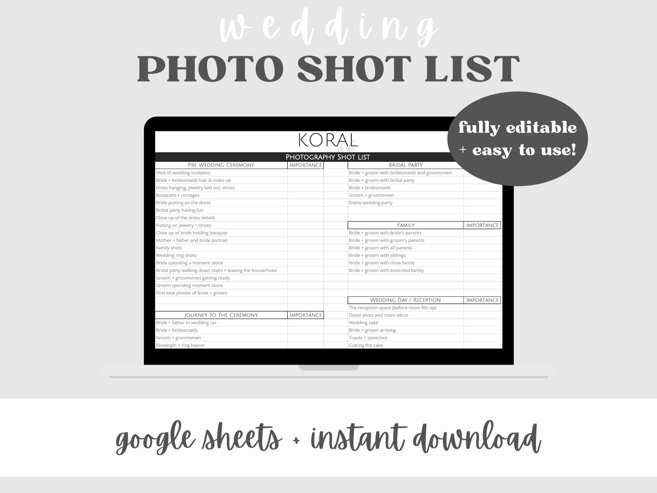 Wedding Photo List